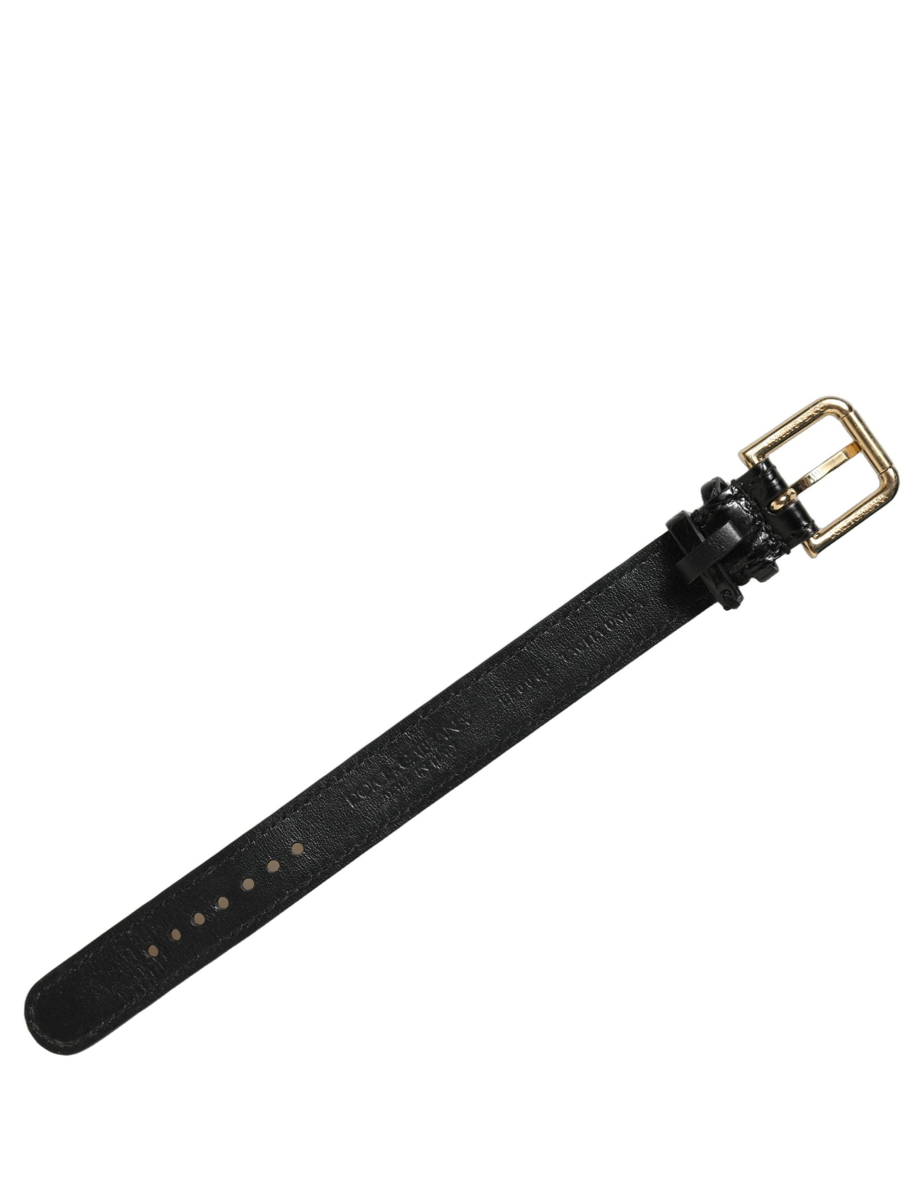 Dolce & Gabbana Black Textured Leather Gold Buckle Belt Strap Bracelet | Regal Royce