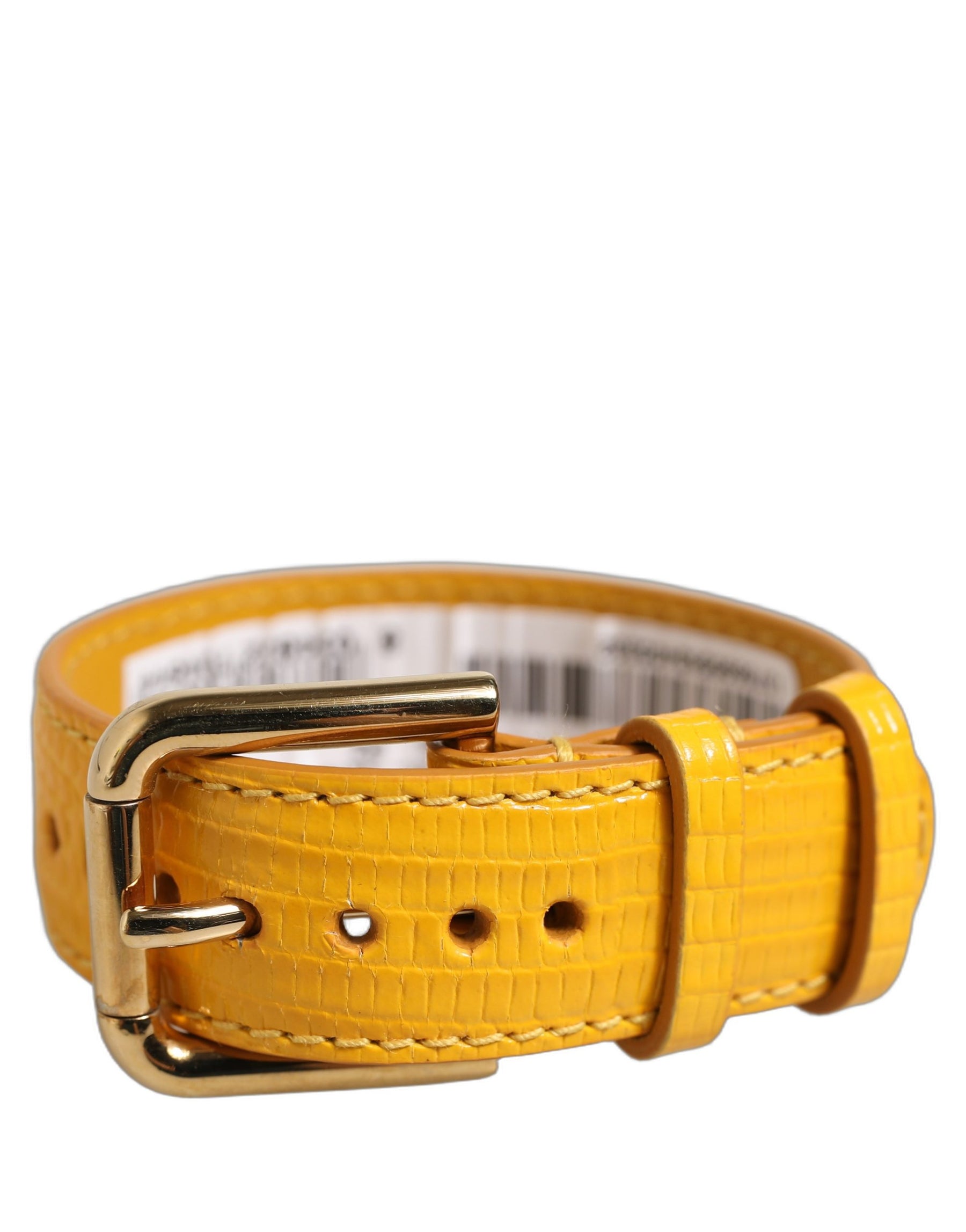 Dolce & Gabbana Yellow Textured Leather Gold Buckle Belt Strap Bracelet | Regal Royce