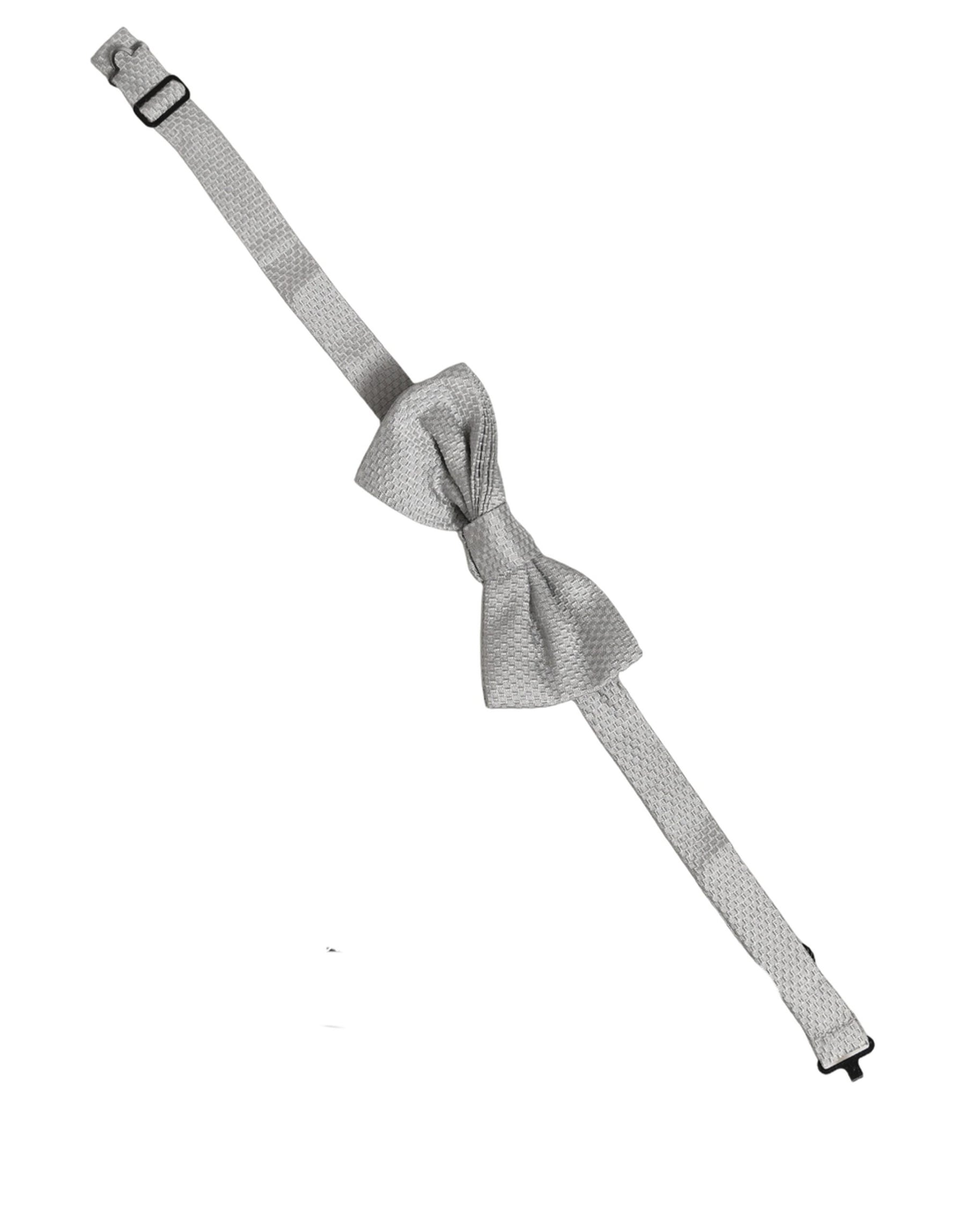 Dolce & Gabbana Men Gray 100% Silk Adjustable Neck Papillon Bow Tie | Regal Royce