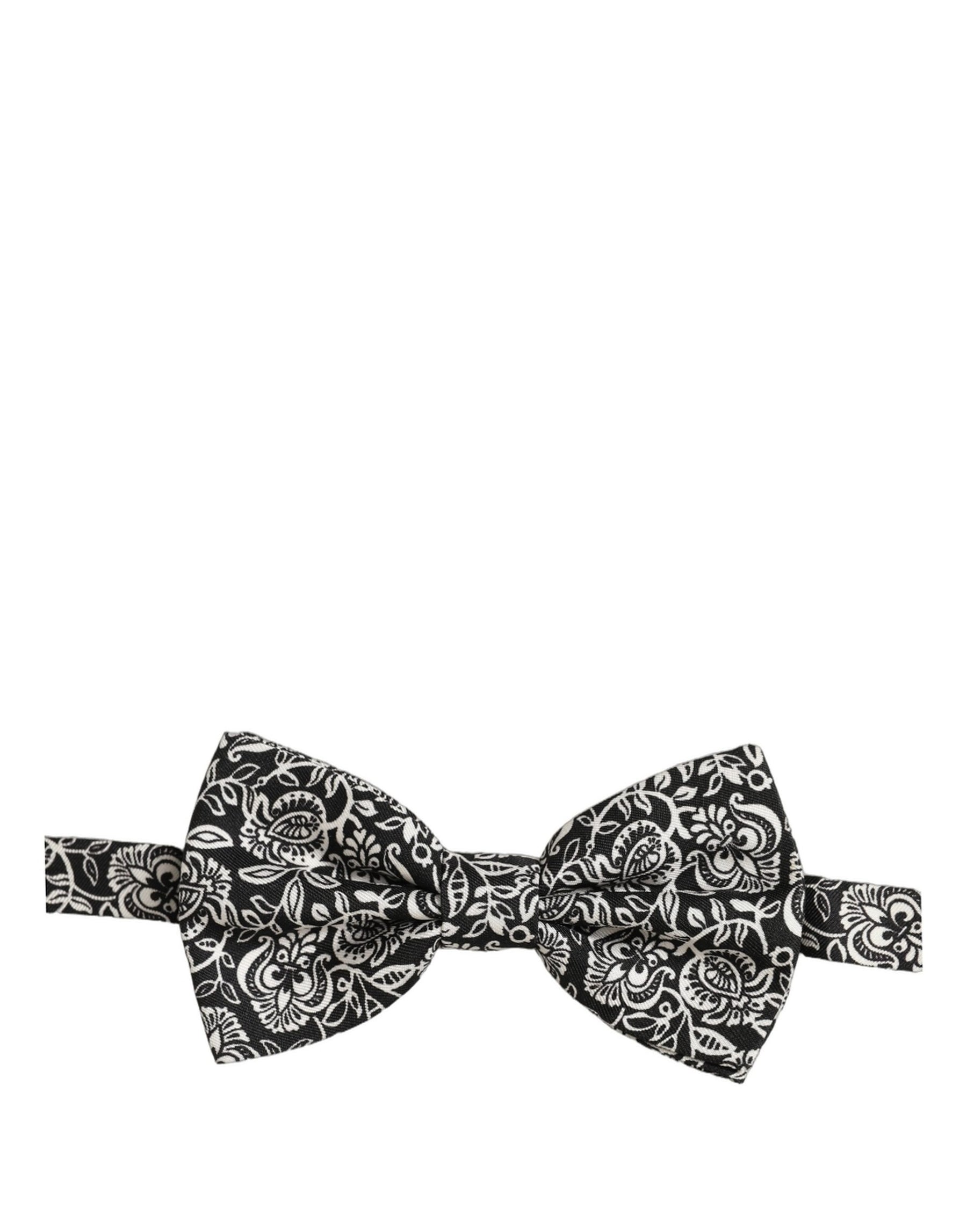 Dolce & Gabbana Tie Black White Paisley Silk Adjustable Neck Papillon Bow | Regal Royce