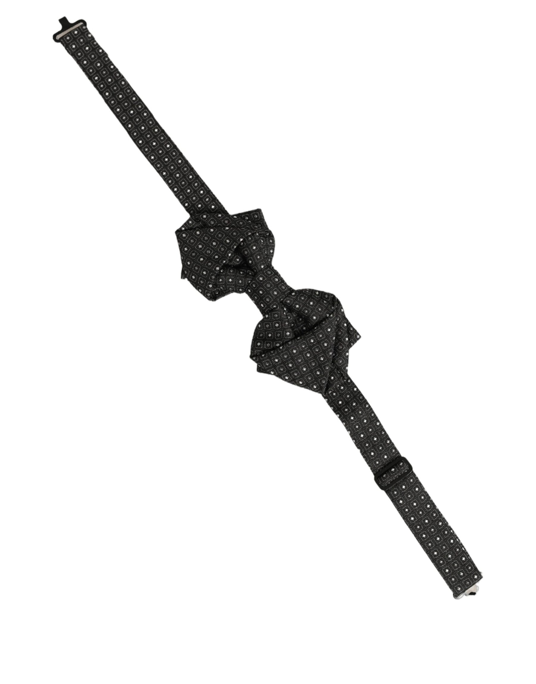 Dolce & Gabbana Men Black Polka Dot Silk Adjustable Neck Papillon Bow Tie | Regal Royce