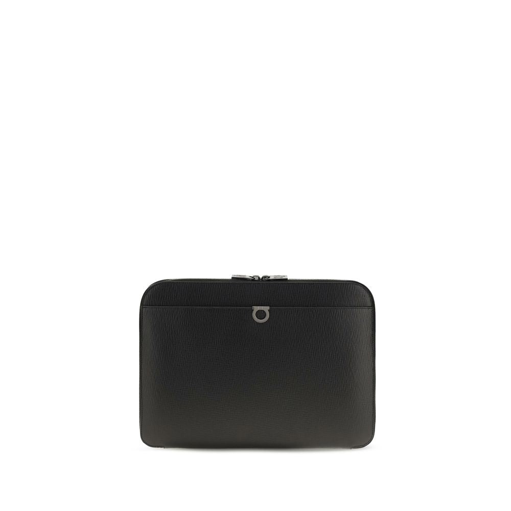 Ferragamo Black Calf Leather Bos Taurus Shoulder Bag | Regal Royce