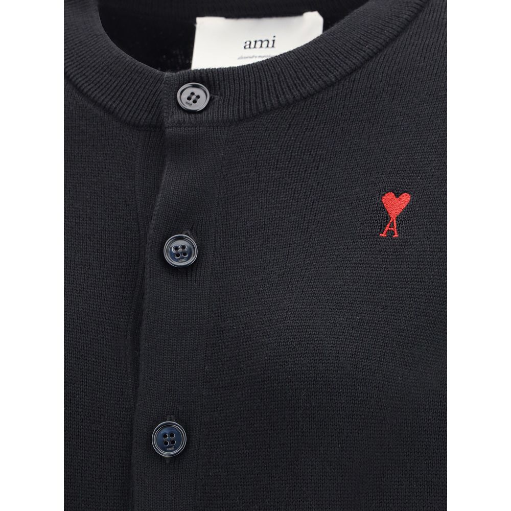 Ami Paris Black Merino Wool Cardigan | Regal Royce