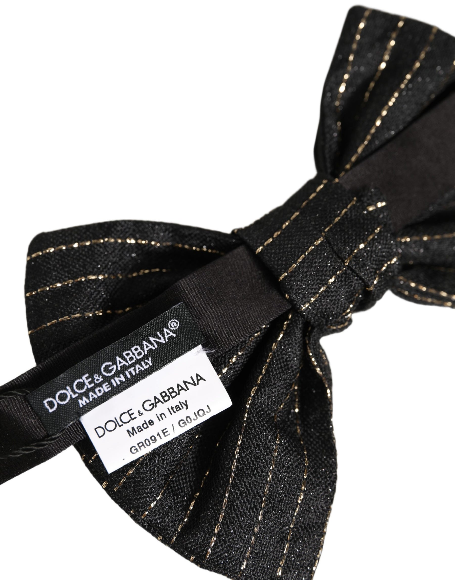 Dolce & Gabbana Men Black Pinstripe Silk Adjustable Neck Papillon Bow Tie | Regal Royce