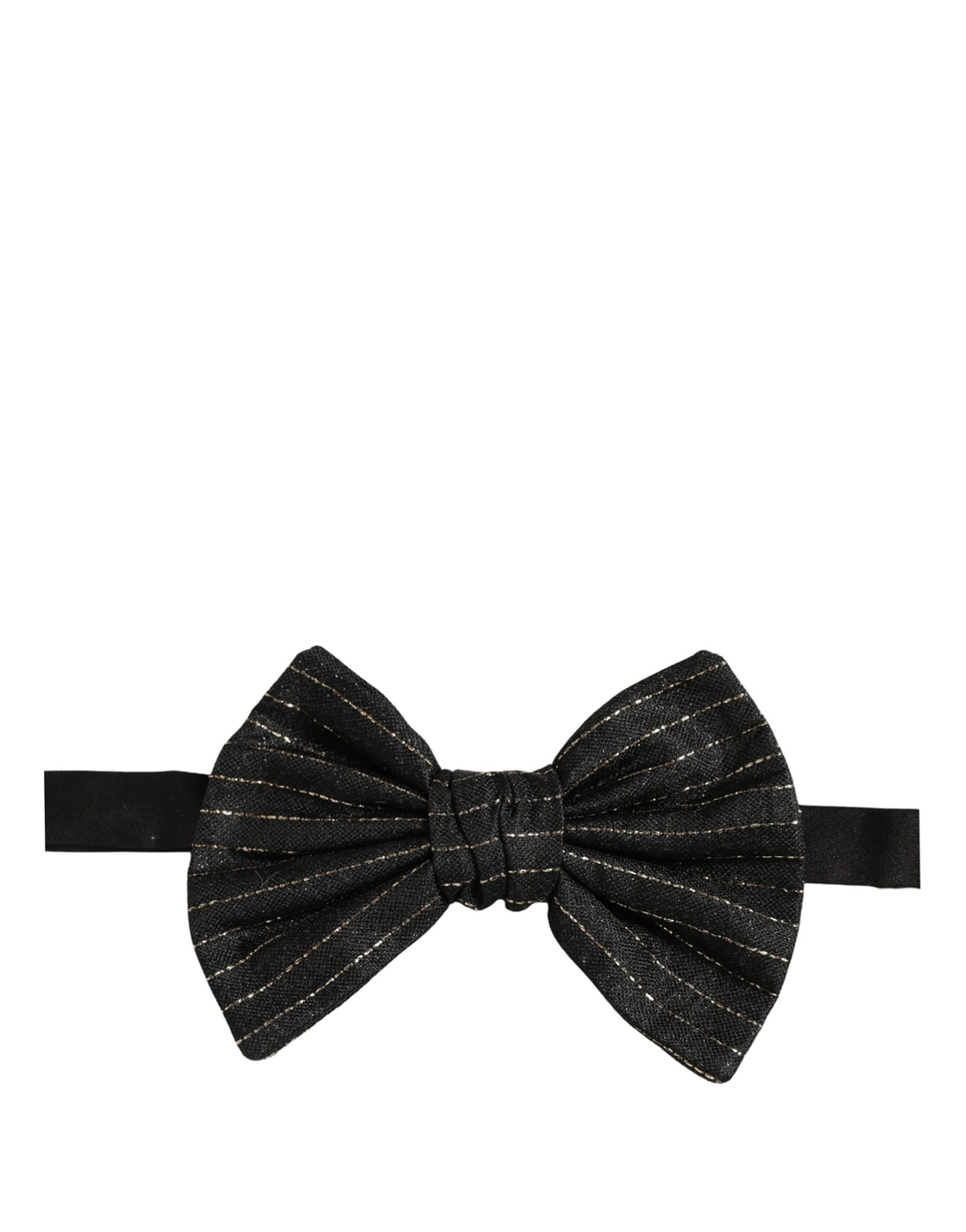 Dolce & Gabbana Men Black Pinstripe Silk Adjustable Neck Papillon Bow Tie | Regal Royce