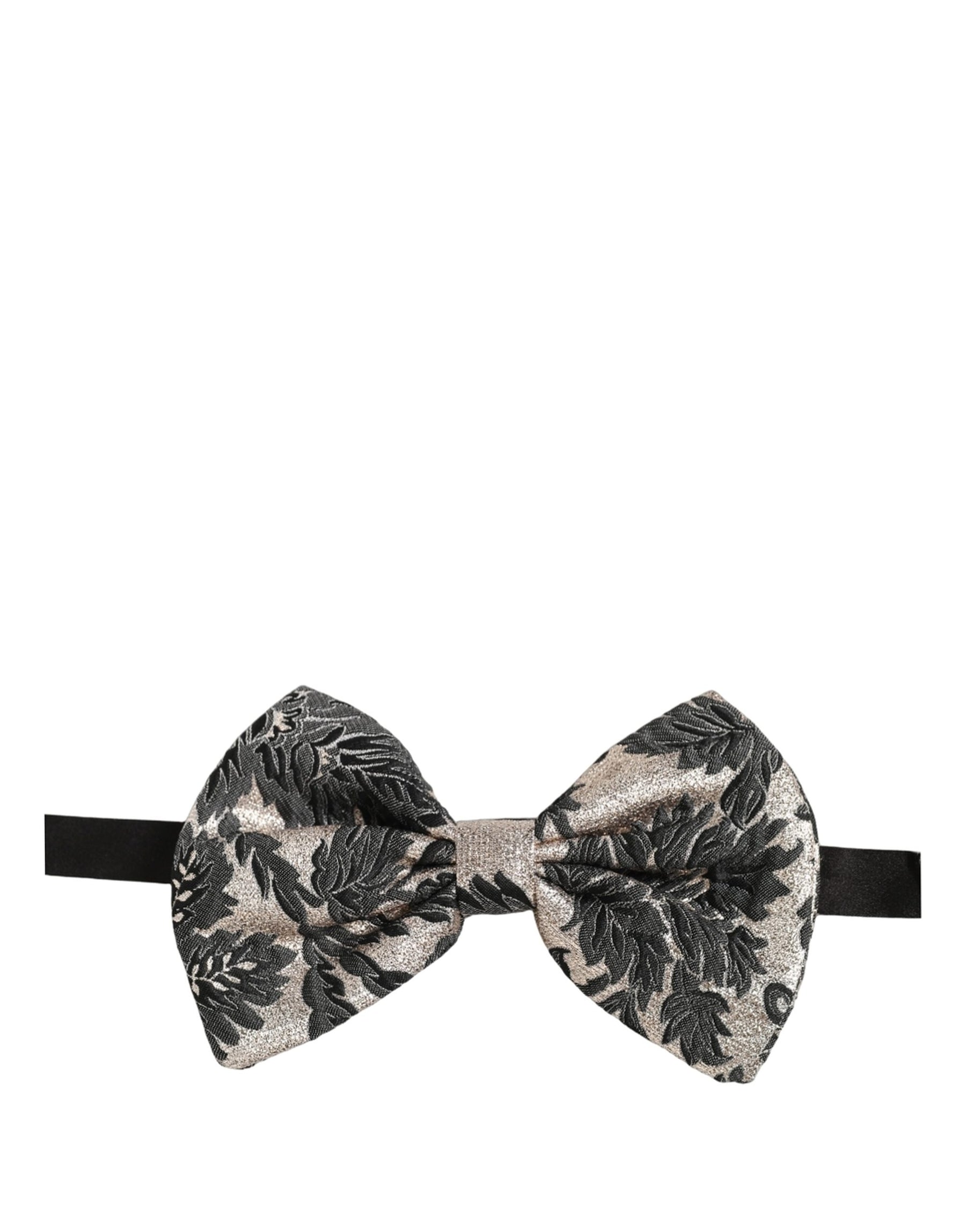 Dolce & Gabbana Men Black Silver Floral Adjustable Neck Papillon Bow Tie | Regal Royce