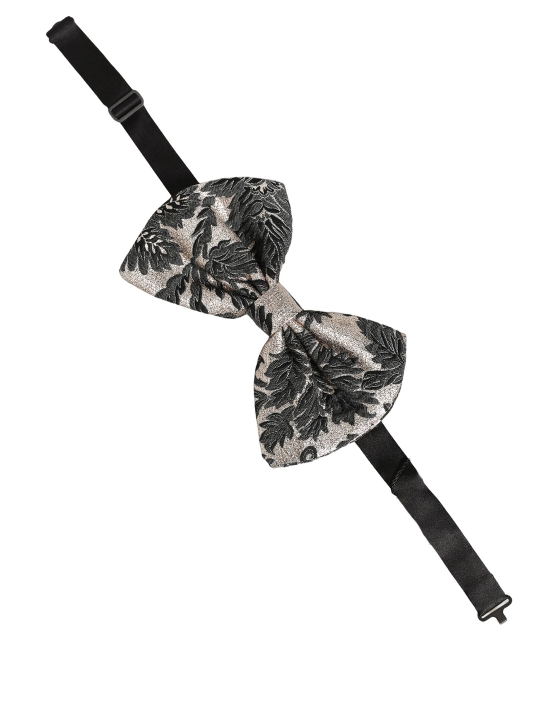 Dolce & Gabbana Men Black Silver Floral Adjustable Neck Papillon Bow Tie | Regal Royce