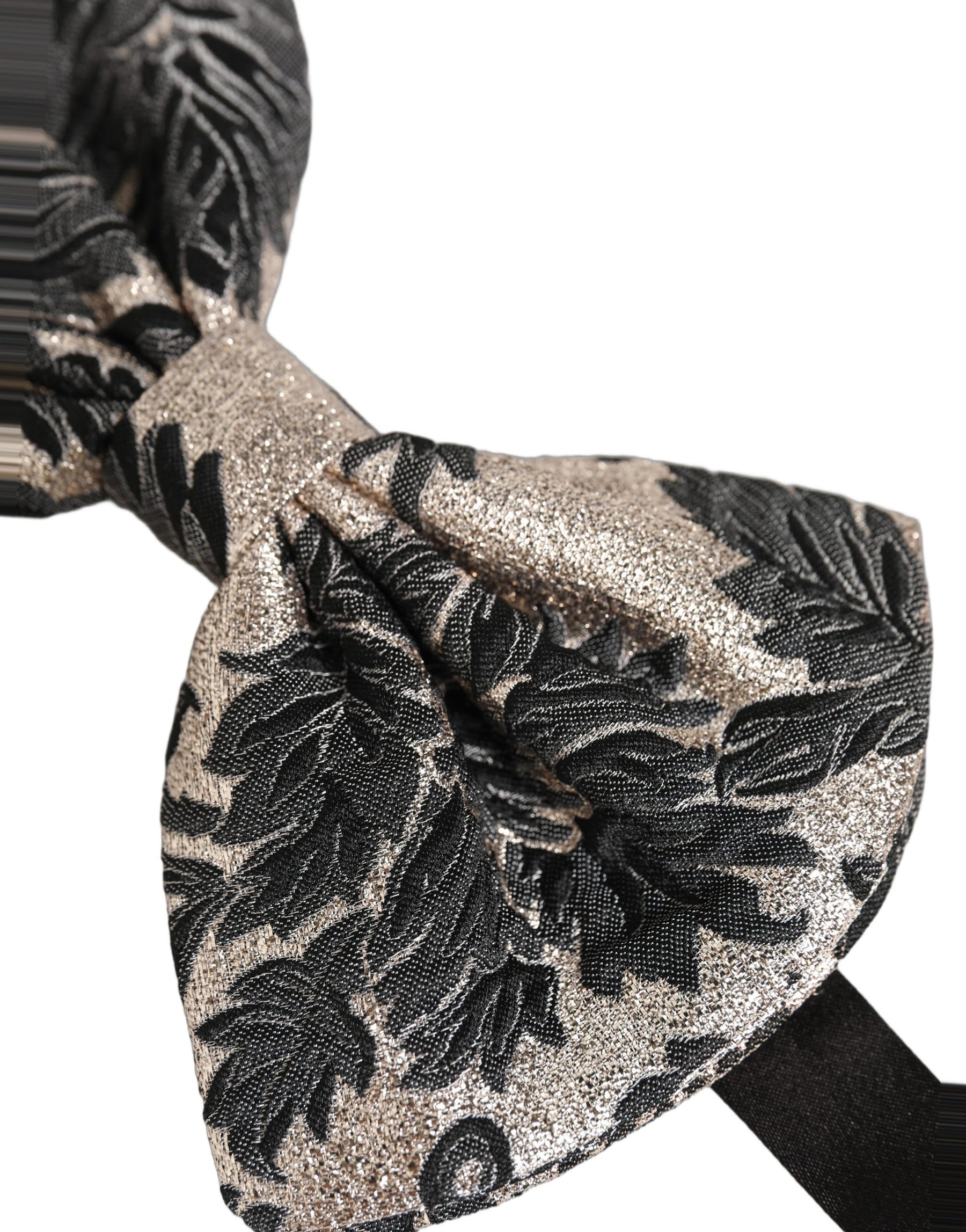 Dolce & Gabbana Men Black Silver Floral Adjustable Neck Papillon Bow Tie | Regal Royce