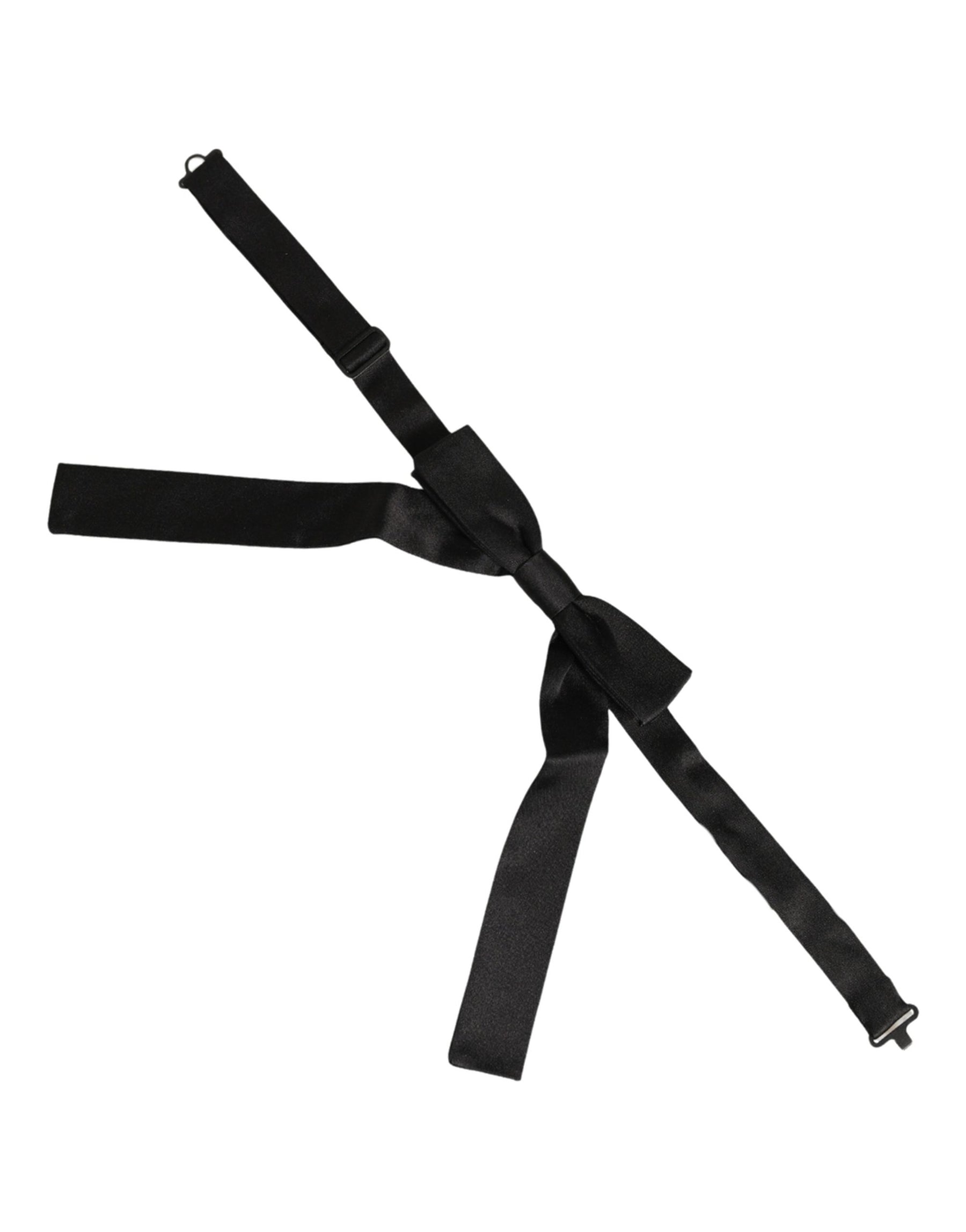 Dolce & Gabbana Men Black 100% SIlk Adjustable Neck Papillon Bow Tie | Regal Royce