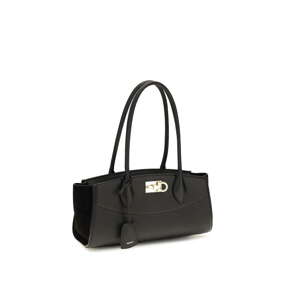 Ferragamo Black Calf Leather Bos Taurus Shoulder Bag | Regal Royce