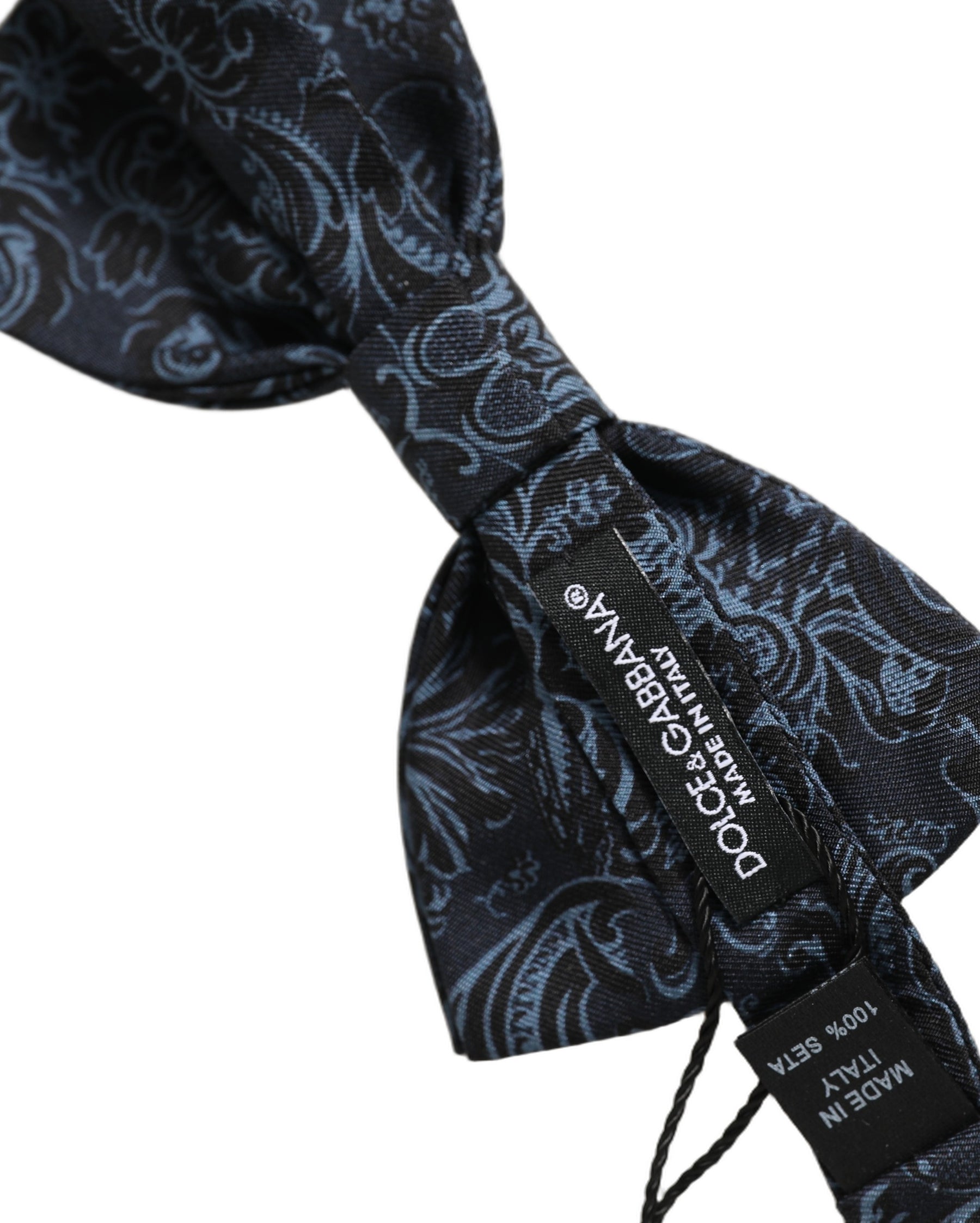 Dolce & Gabbana Men Black Blue Paisley Adjustable Neck Papillon Bow Tie | Regal Royce