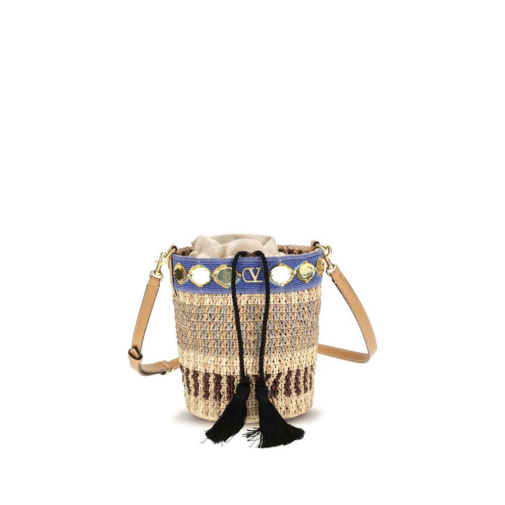 Valentino Garavani Beige Raffia Backet Bag | Regal Royce