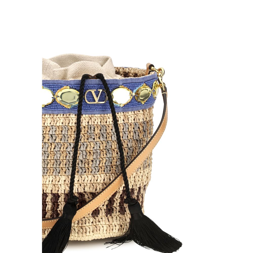 Valentino Garavani Beige Raffia Backet Bag | Regal Royce