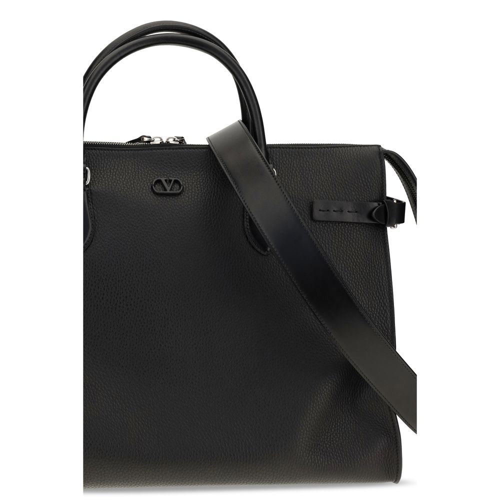 Valentino Garavani Black Calf Leather Bos Taurus Shoulder Bag | Regal Royce