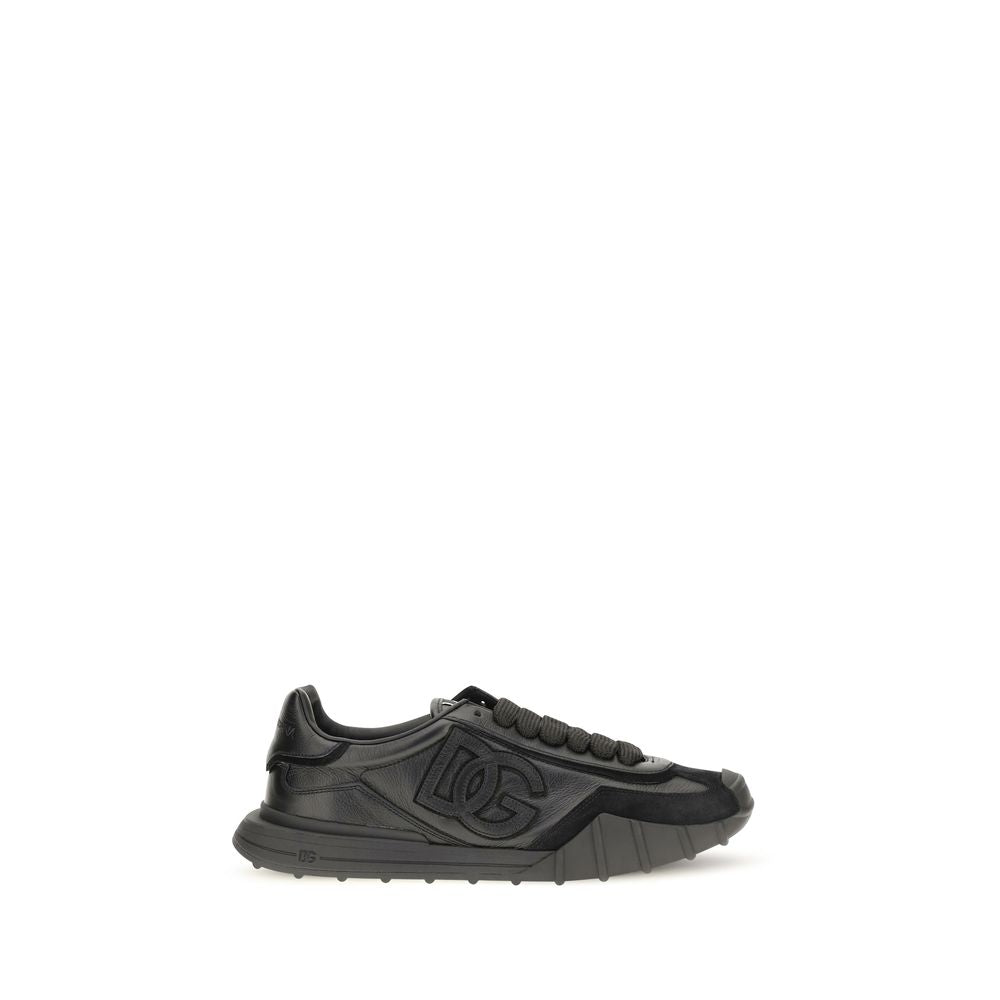 Dolce & Gabbana Black Calf Leather Bos Taurus Athletic Sneakers | Regal Royce