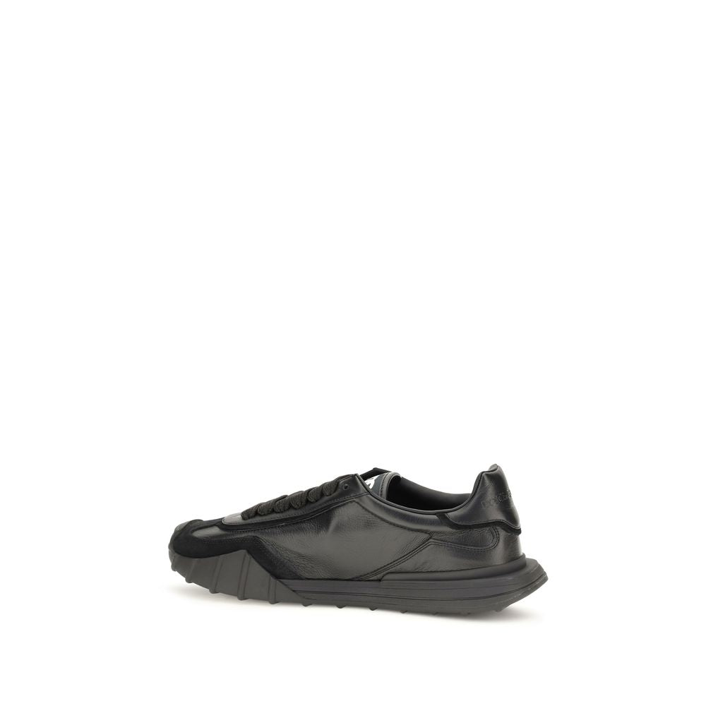 Dolce & Gabbana Black Calf Leather Bos Taurus Athletic Sneakers | Regal Royce