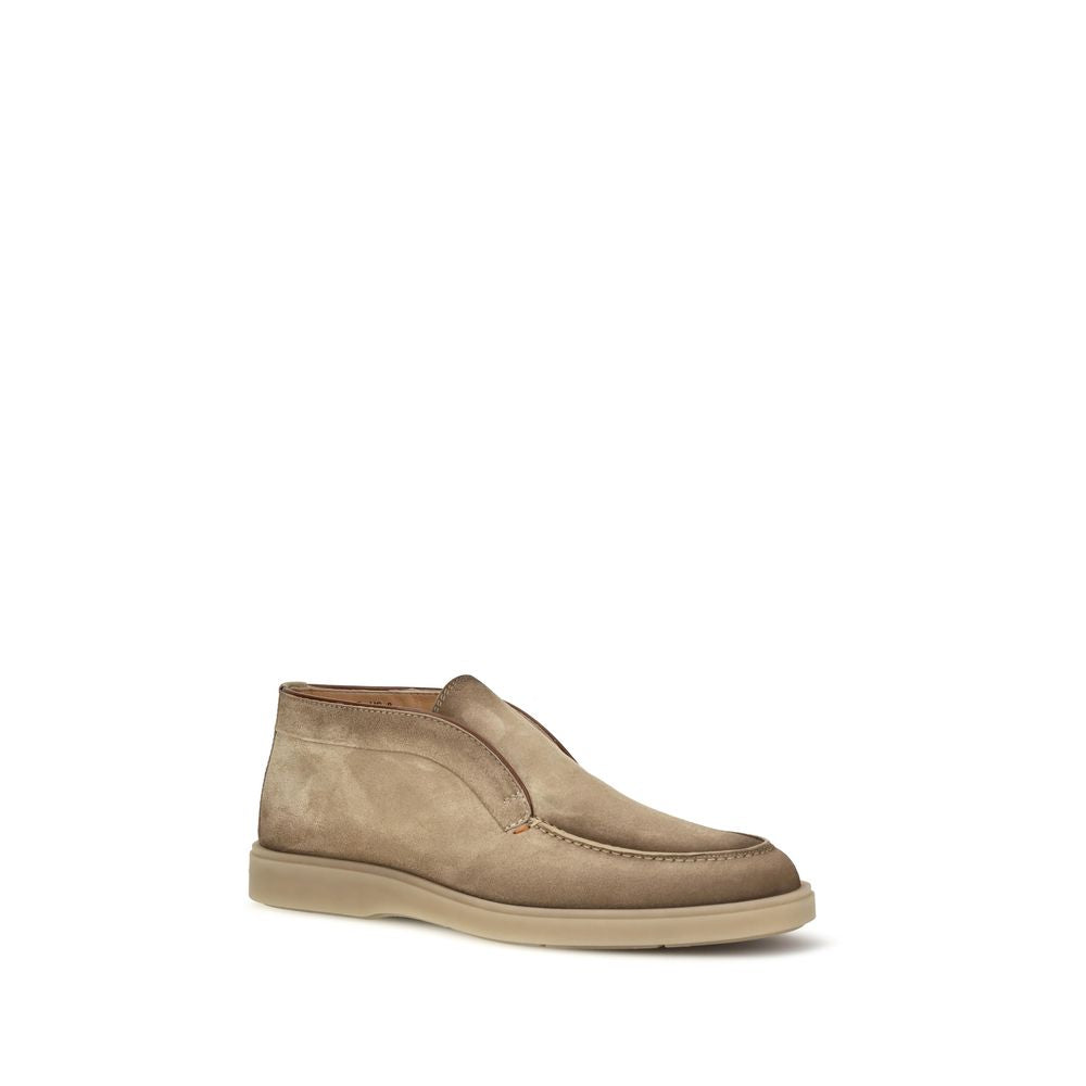 Santoni Beige Suede Leather Slip-On Loafers | Regal Royce