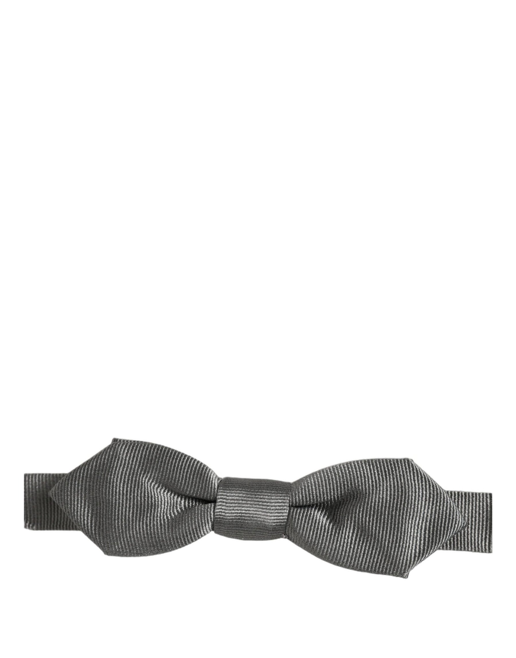Dolce & Gabbana Men Gray 100% Silk Adjustable Neck Papillon Bow Tie | Regal Royce