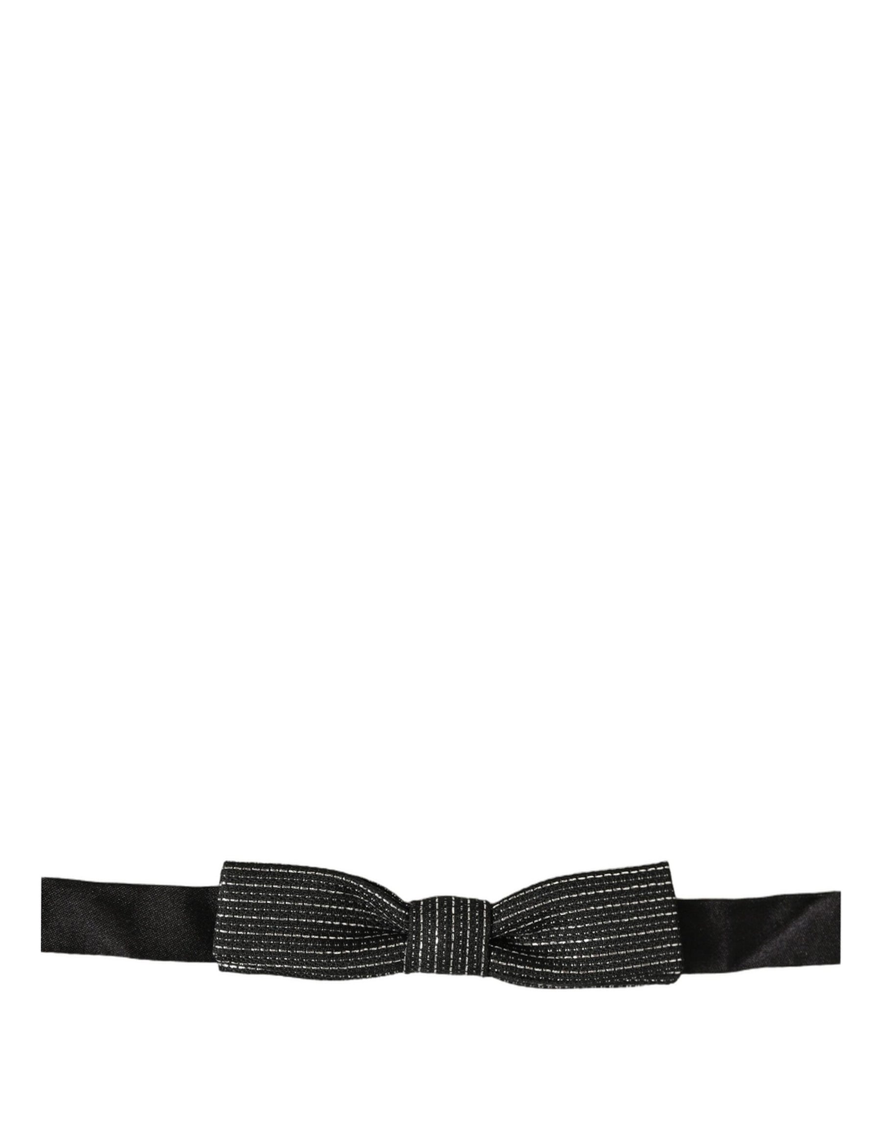 Dolce & Gabbana Men Black Silver Ribbed Adjustable Neck Papillon  Bow Tie | Regal Royce