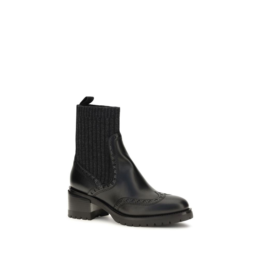 Santoni Black Calf Leather Bos Taurus Ankle Boots | Regal Royce