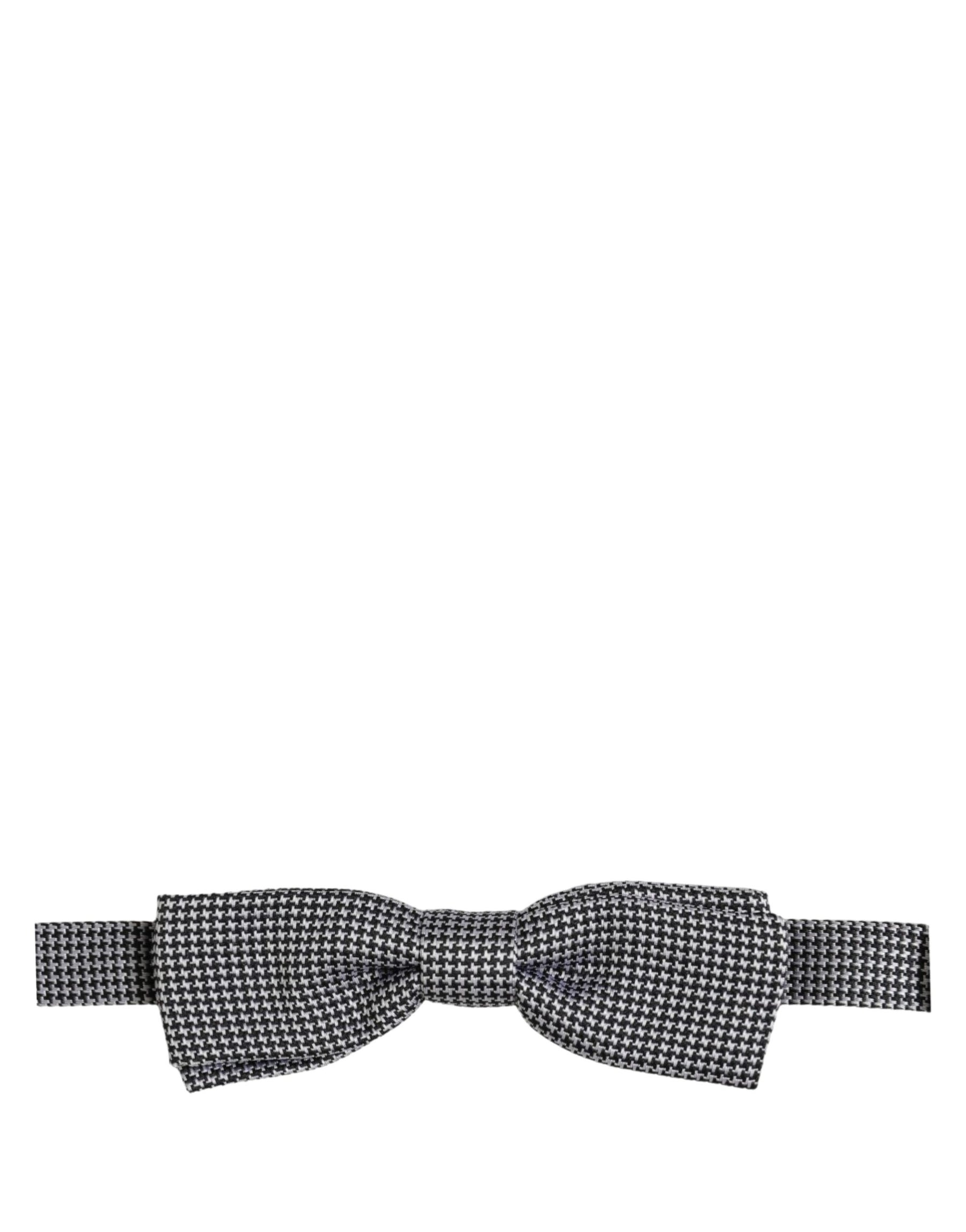 Dolce & Gabbana Black White Houndstooth Adjustable Neck Bow Tie | Regal Royce