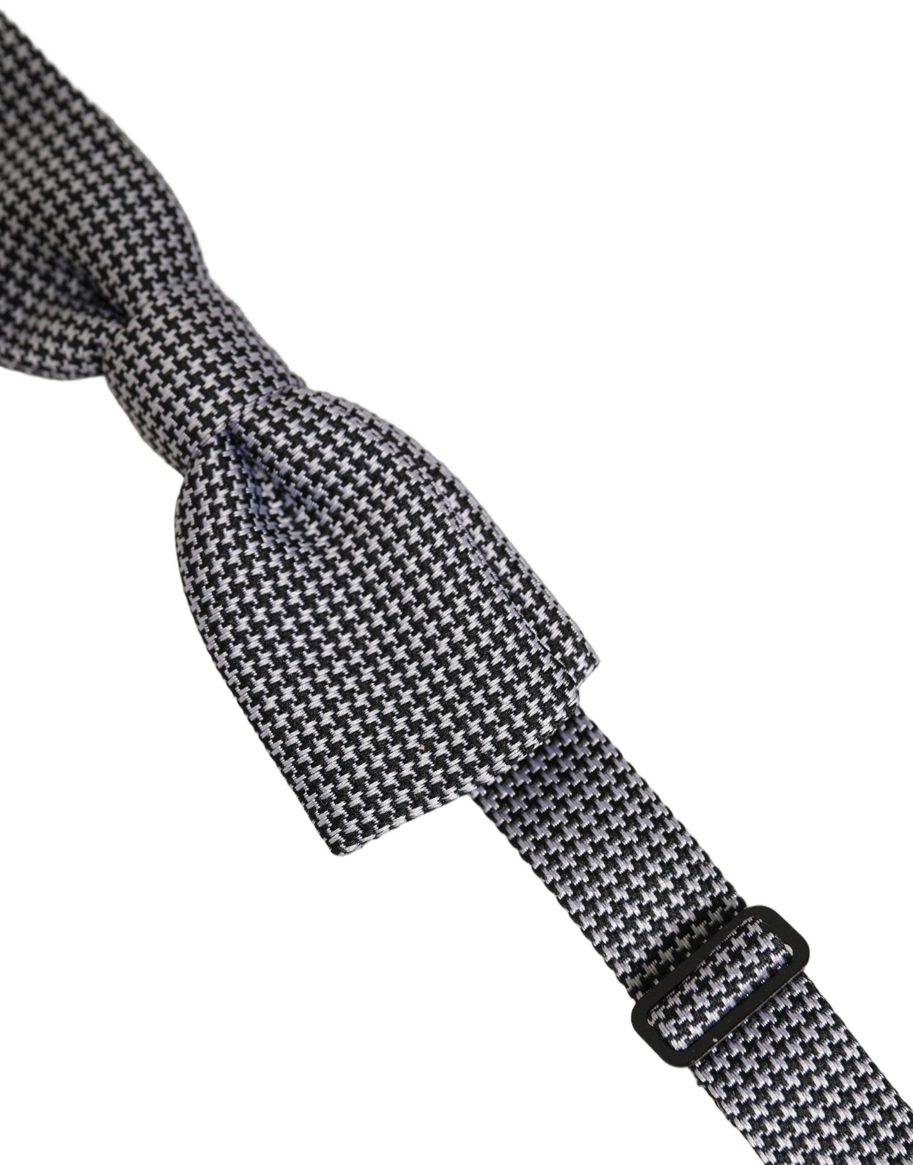 Dolce & Gabbana Black White Houndstooth Adjustable Neck Bow Tie | Regal Royce