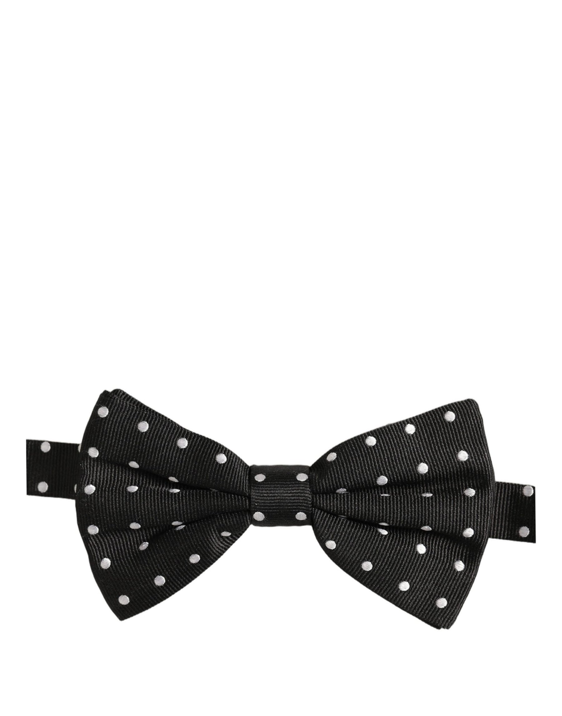 Dolce & Gabbana Black White Polka Dot Adjustable Neck Papillon Bow Tie | Regal Royce