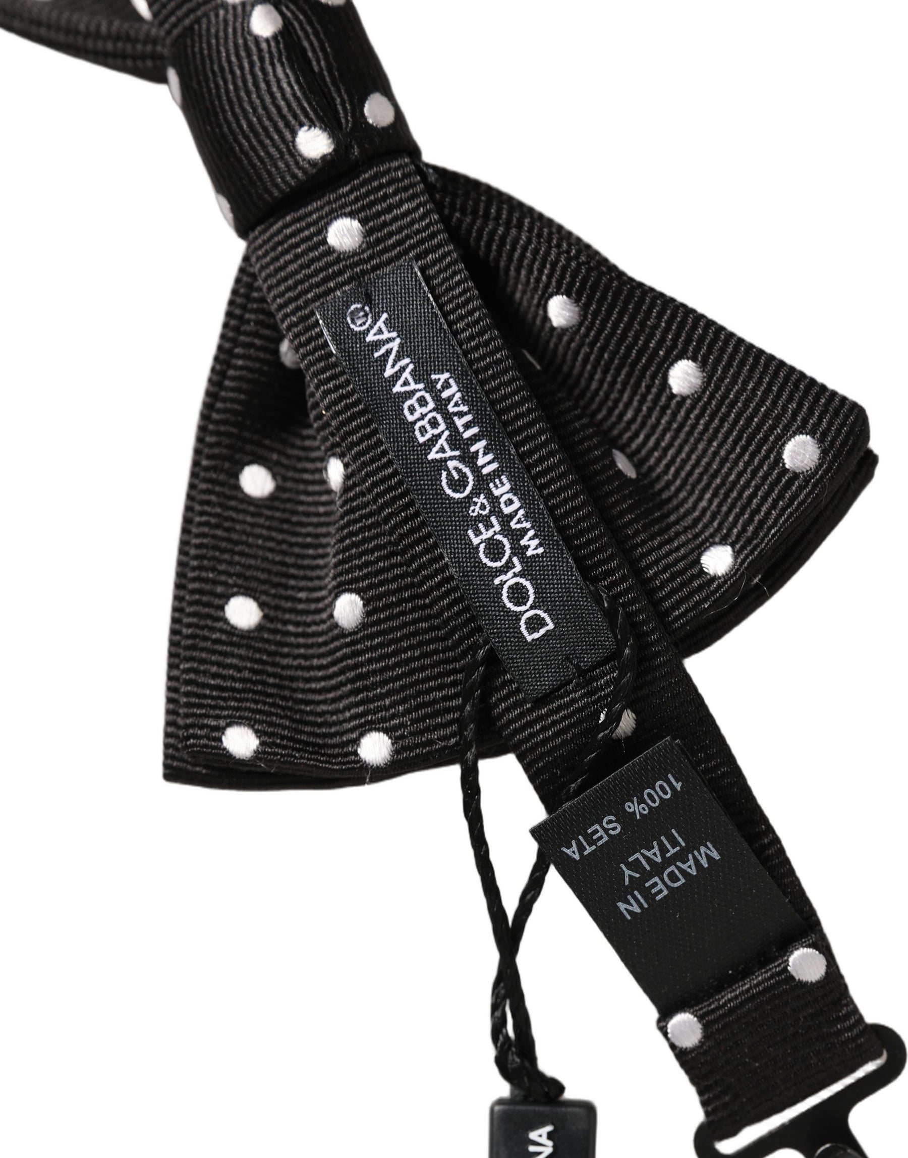 Dolce & Gabbana Black White Polka Dot Adjustable Neck Papillon Bow Tie | Regal Royce