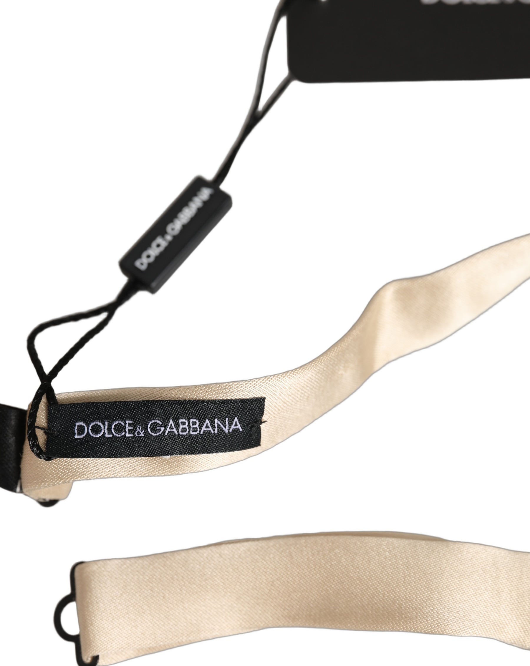 Dolce & Gabbana Men Beige 100% Silk Adjustable Neck Papillon Bow Tie | Regal Royce