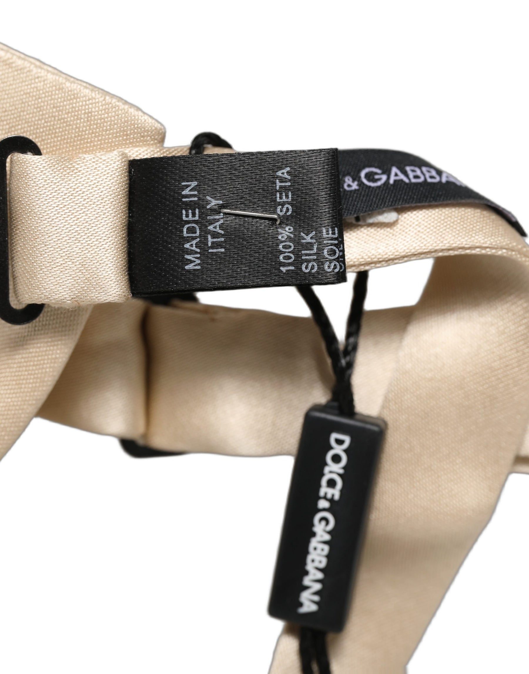 Dolce & Gabbana Men Beige 100% Silk Adjustable Neck Papillon Bow Tie | Regal Royce