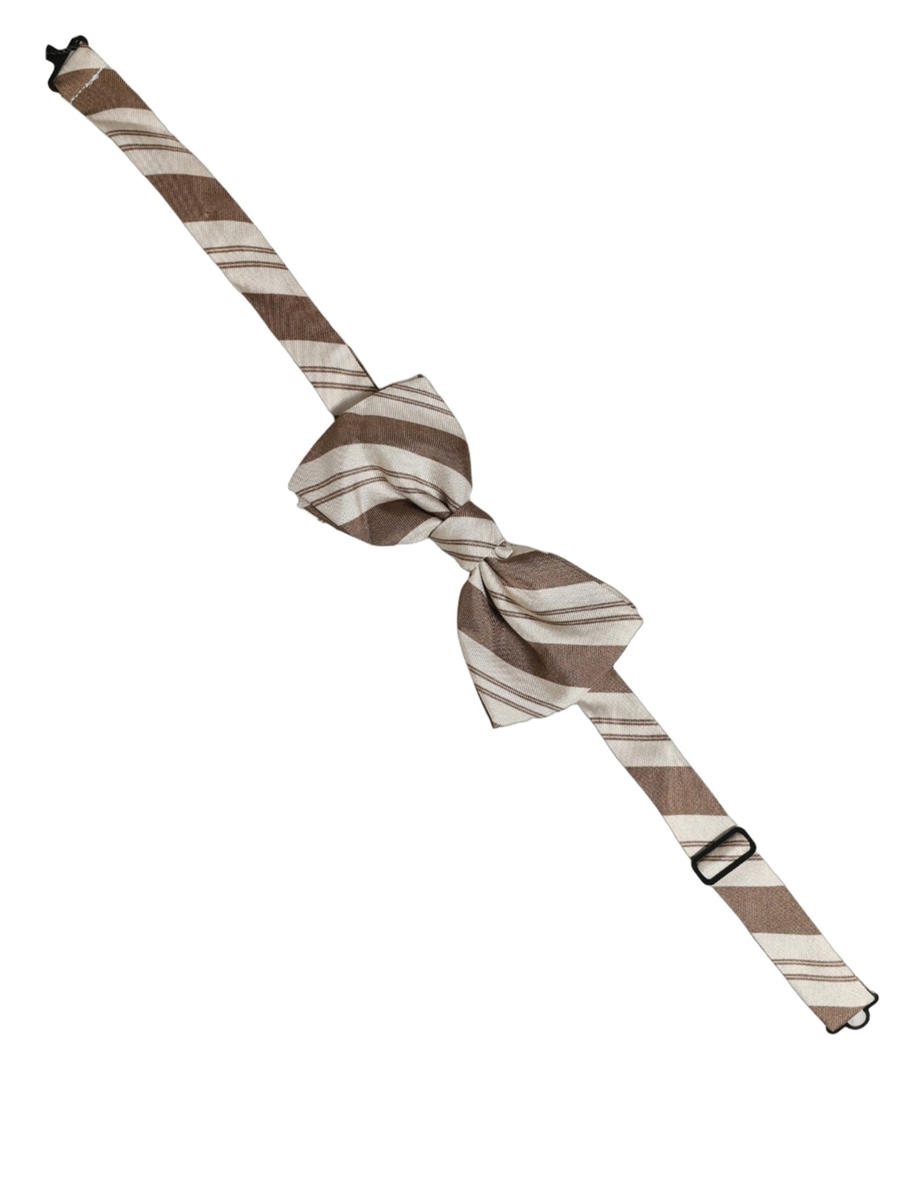 Dolce & Gabbana Men Brown Beige Stripes Adjustable Neck Papillon Bow Tie | Regal Royce