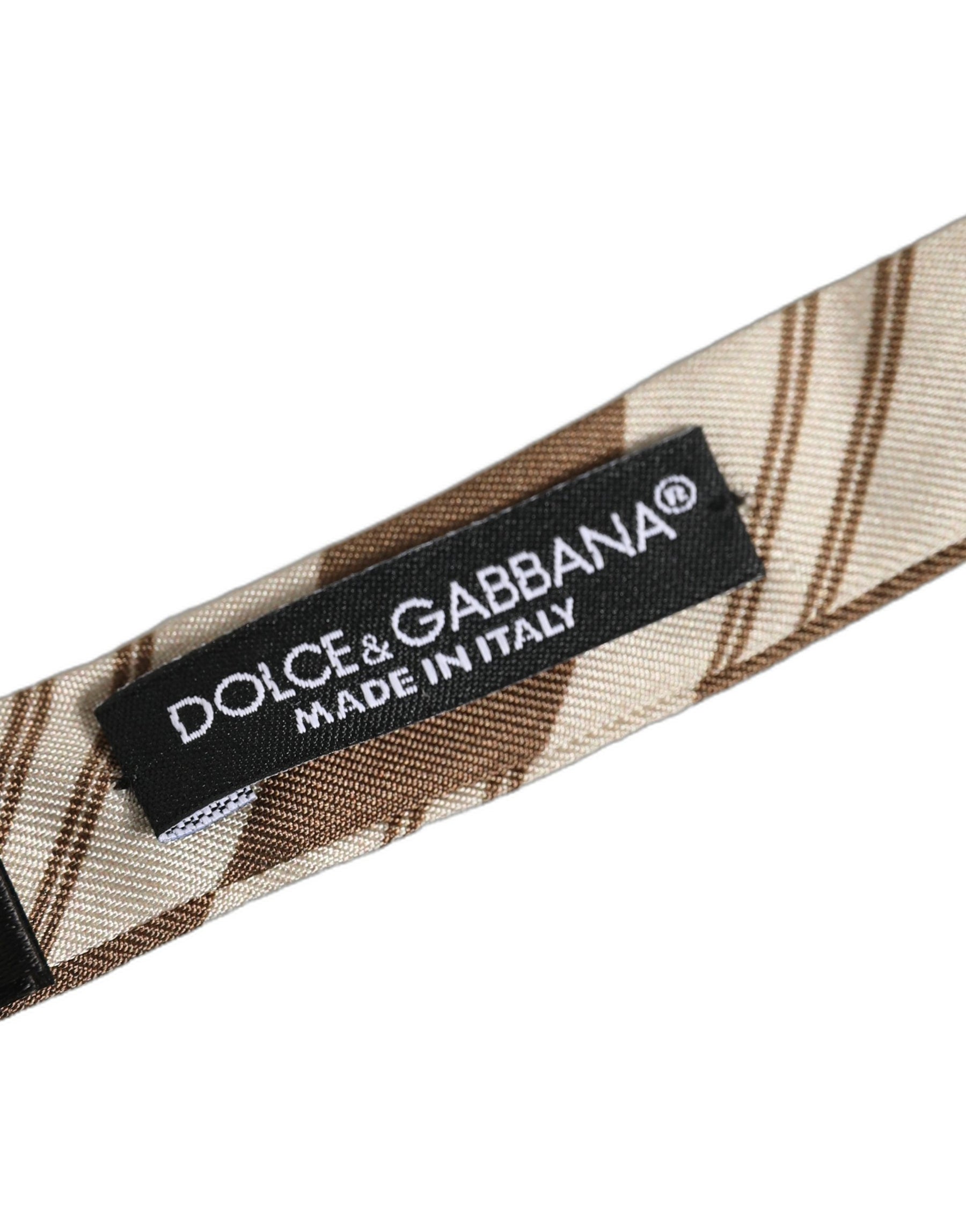 Dolce & Gabbana Men Brown Beige Stripes Adjustable Neck Papillon Bow Tie | Regal Royce