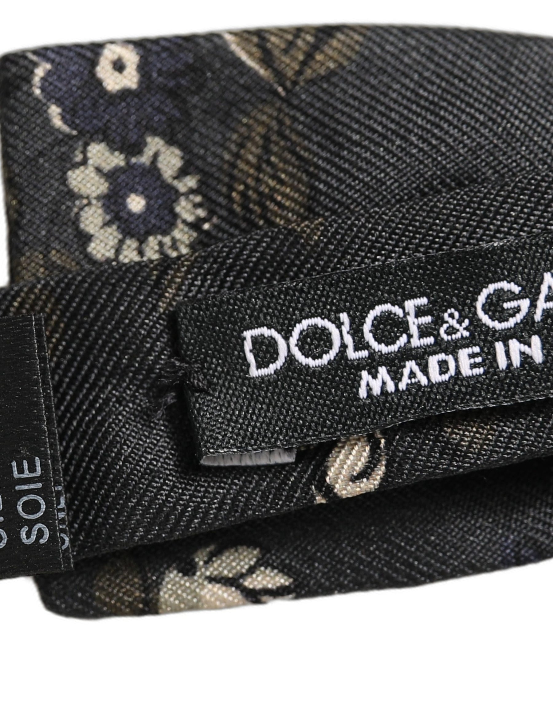 Dolce & Gabbana Men Black Floral Silk Adjustable Neck Papillon Bow Tie | Regal Royce