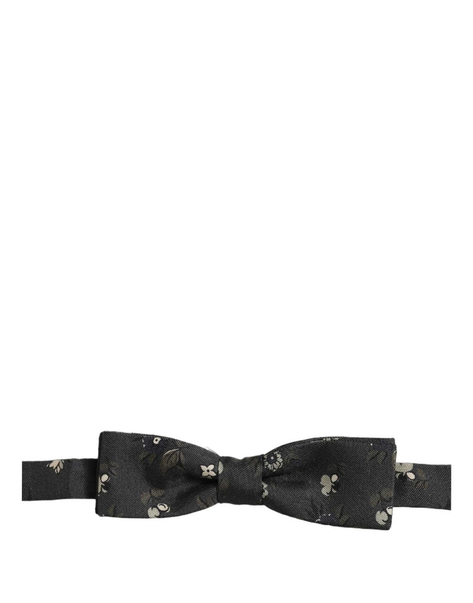 Dolce & Gabbana Men Black Floral Silk Adjustable Neck Papillon Bow Tie | Regal Royce