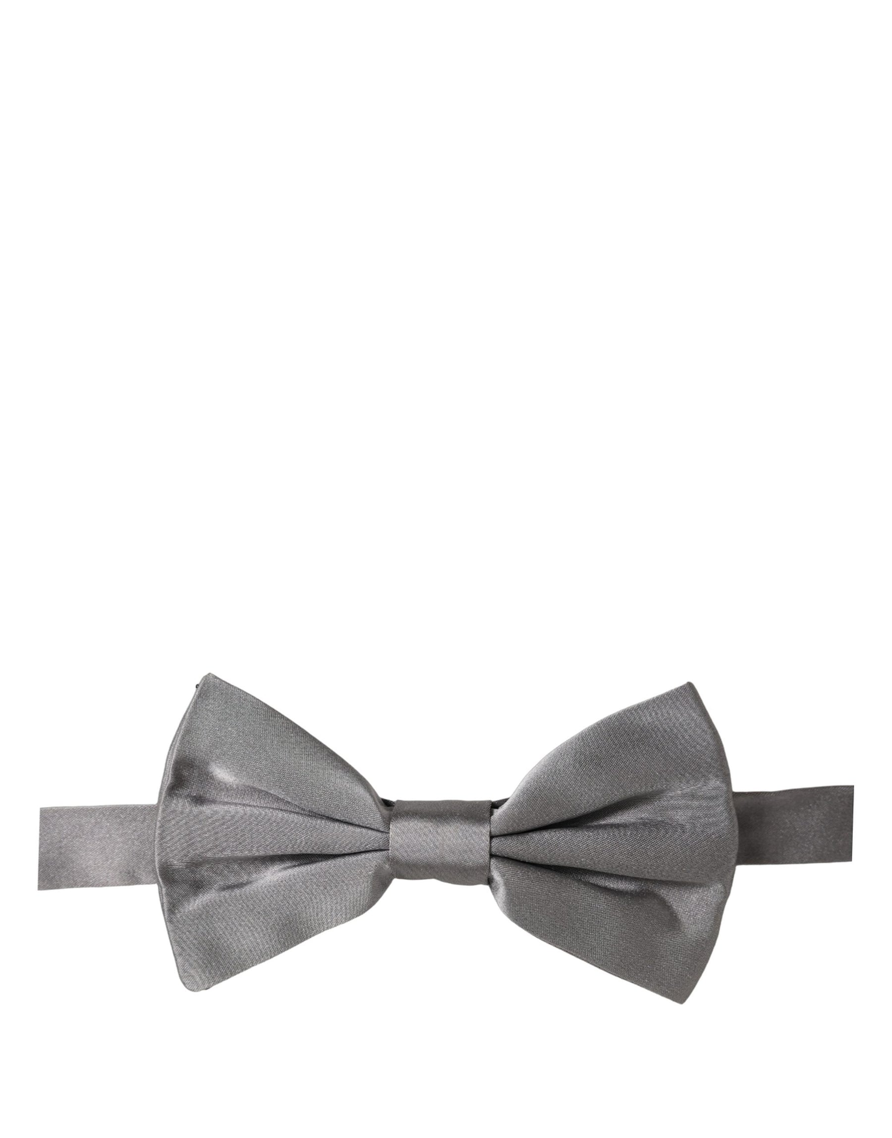 Dolce & Gabbana Men Gray 100% Silk Adjustable Neck Papillon Bow Tie | Regal Royce