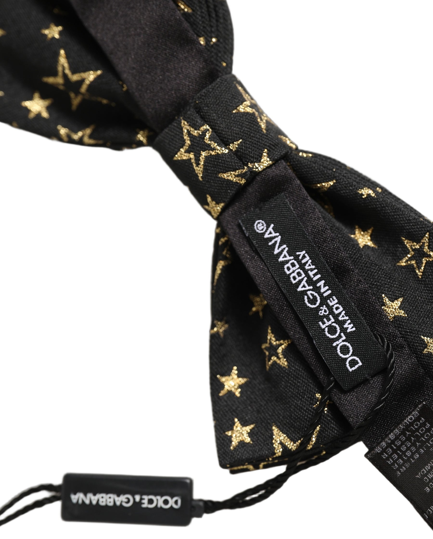 Dolce & Gabbana Men Black Star 100% Silk Adjustable Neck Papillon Bow Tie | Regal Royce