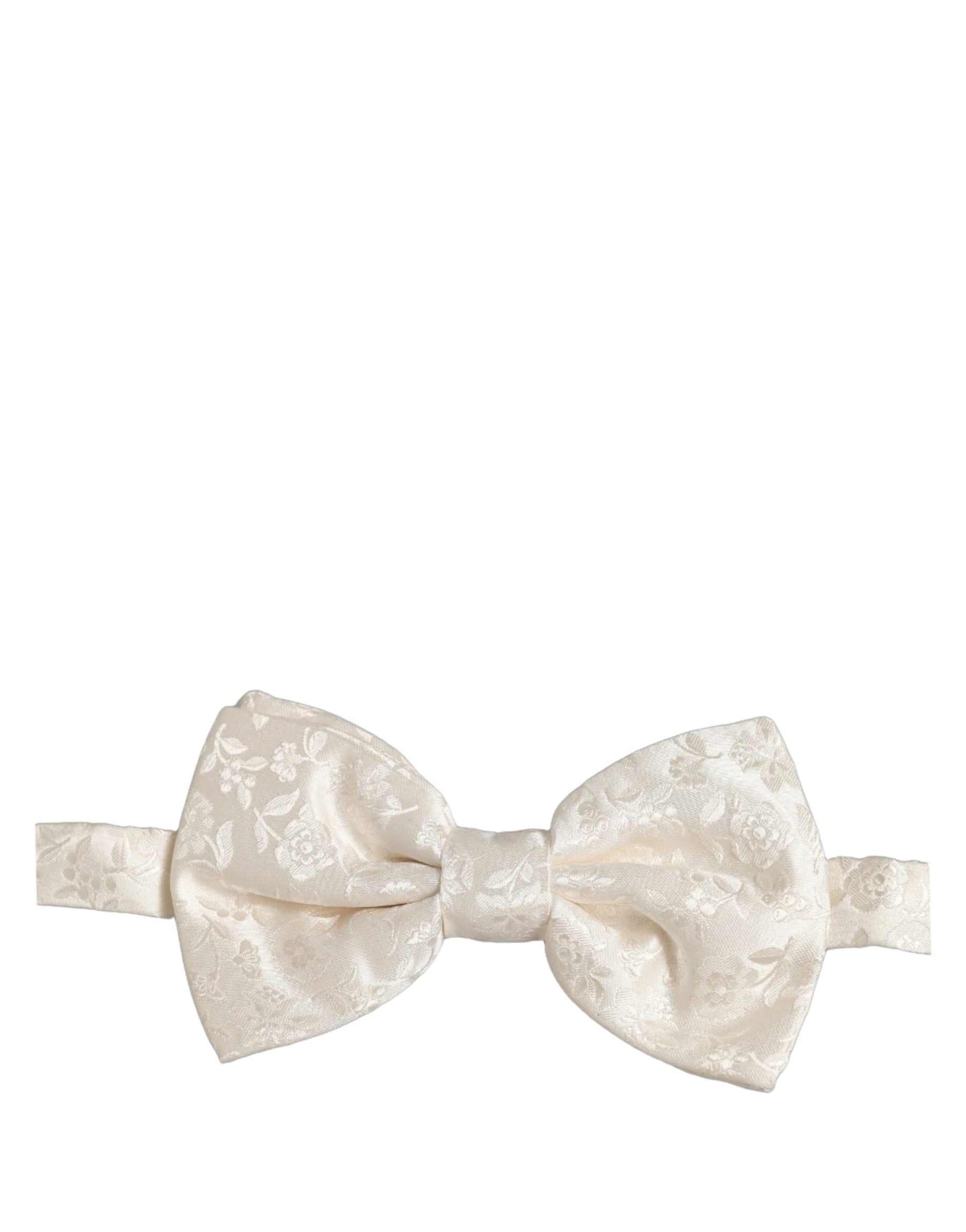 Dolce & Gabbana Men White Floral Silk Adjustable Neck Papillon Bow Tie | Regal Royce