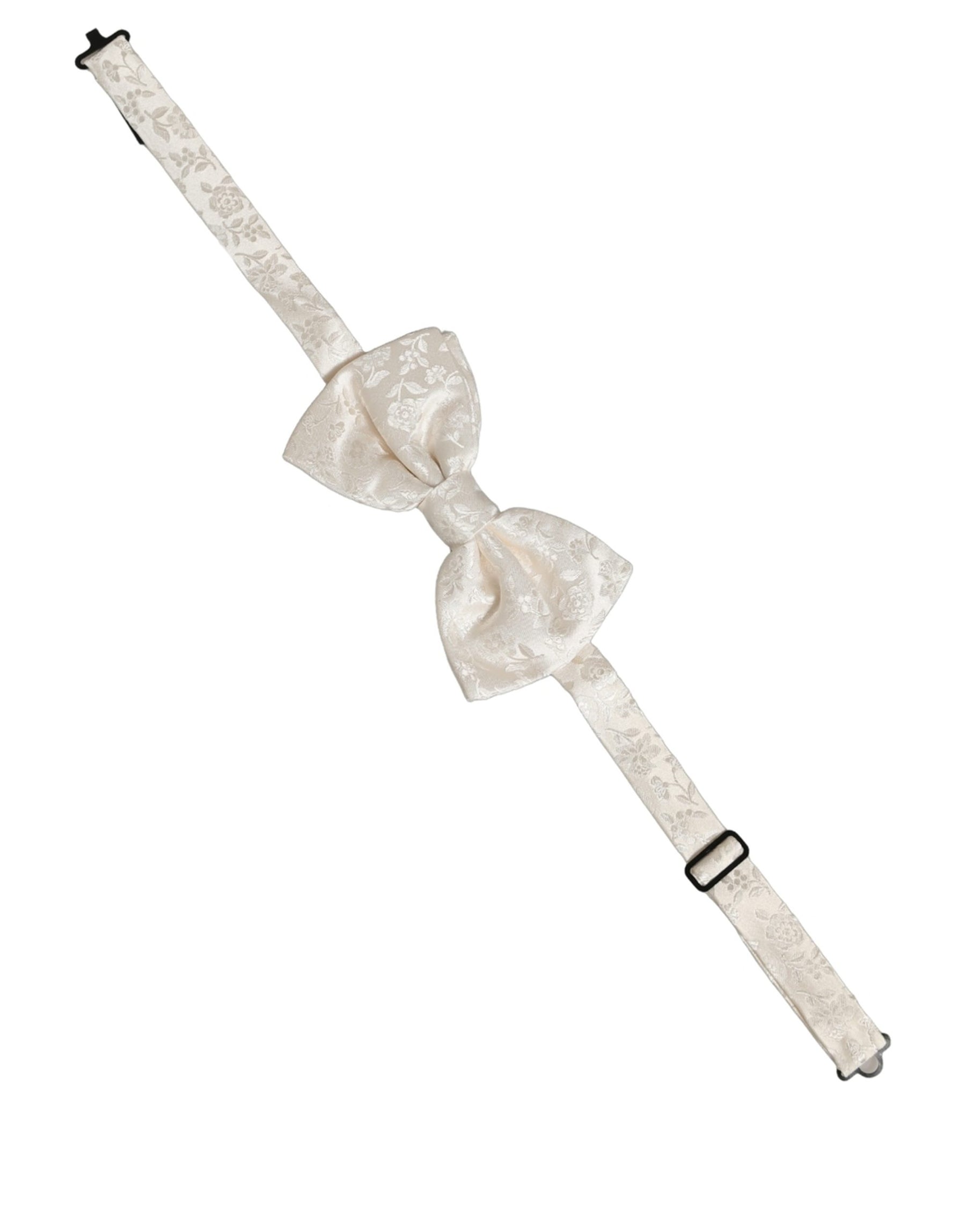 Dolce & Gabbana Men White Floral Silk Adjustable Neck Papillon Bow Tie | Regal Royce