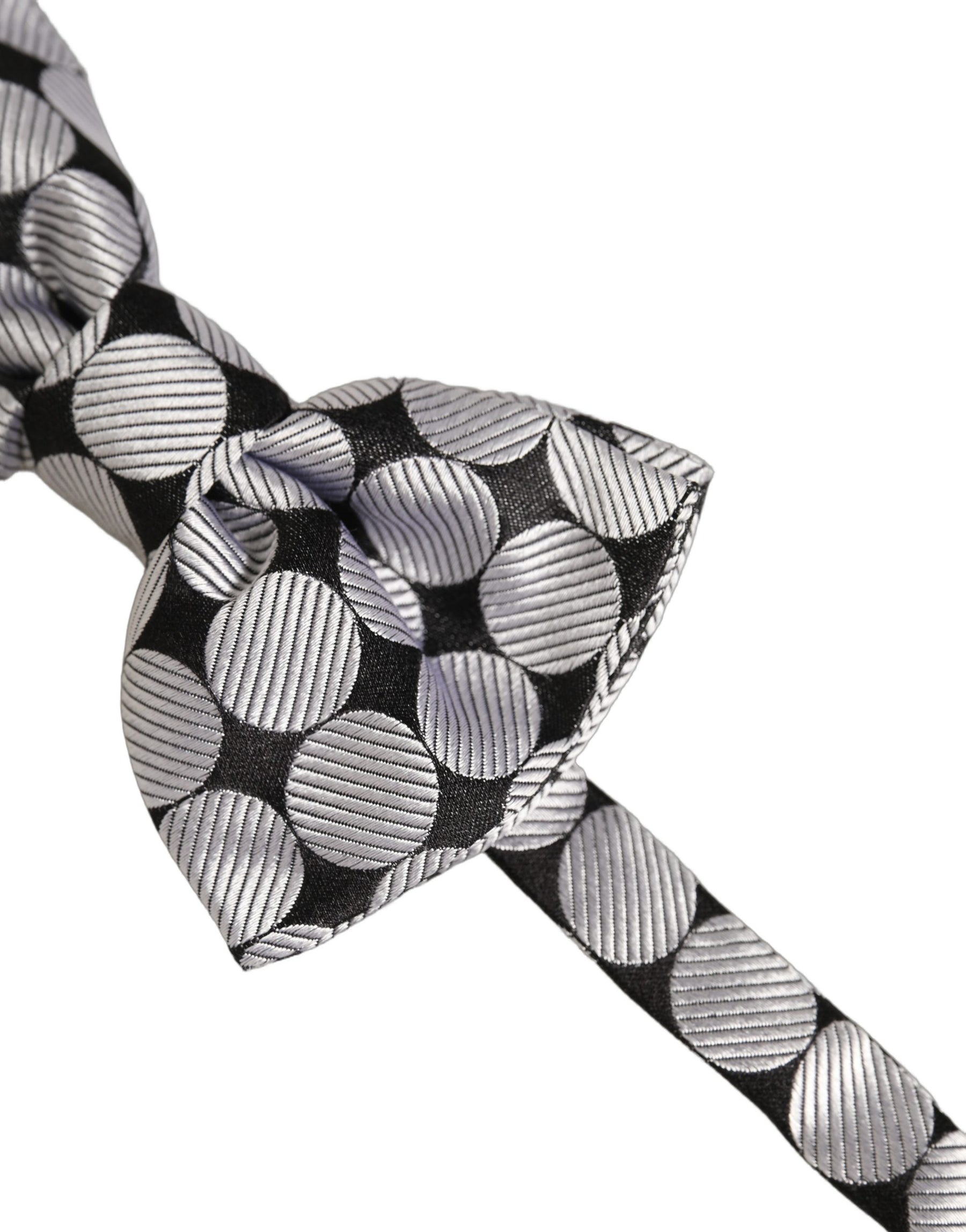 Dolce & Gabbana Men Black Silver Circles Adjustable Neck Papillon Bow Tie | Regal Royce