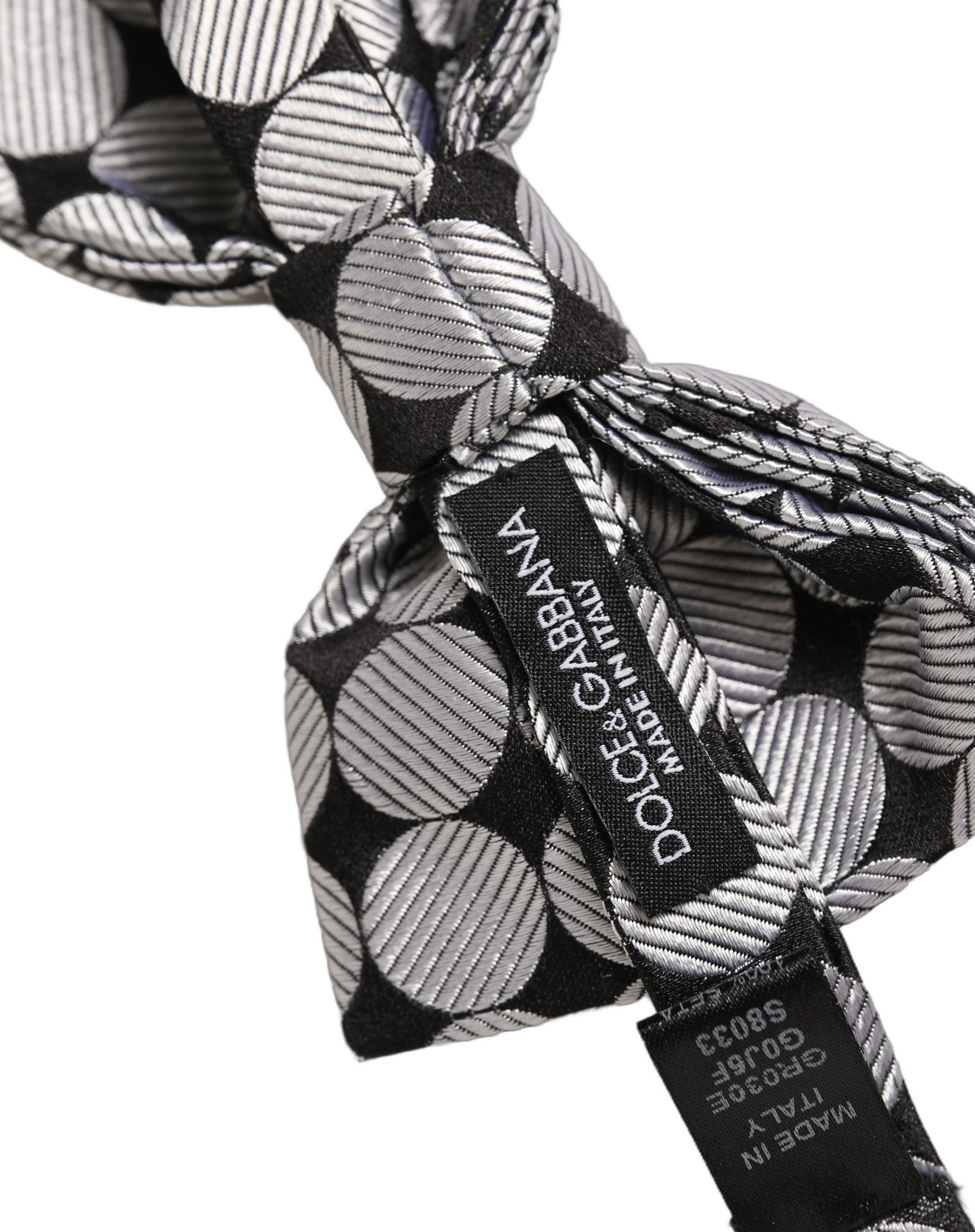 Dolce & Gabbana Men Black Silver Circles Adjustable Neck Papillon Bow Tie | Regal Royce