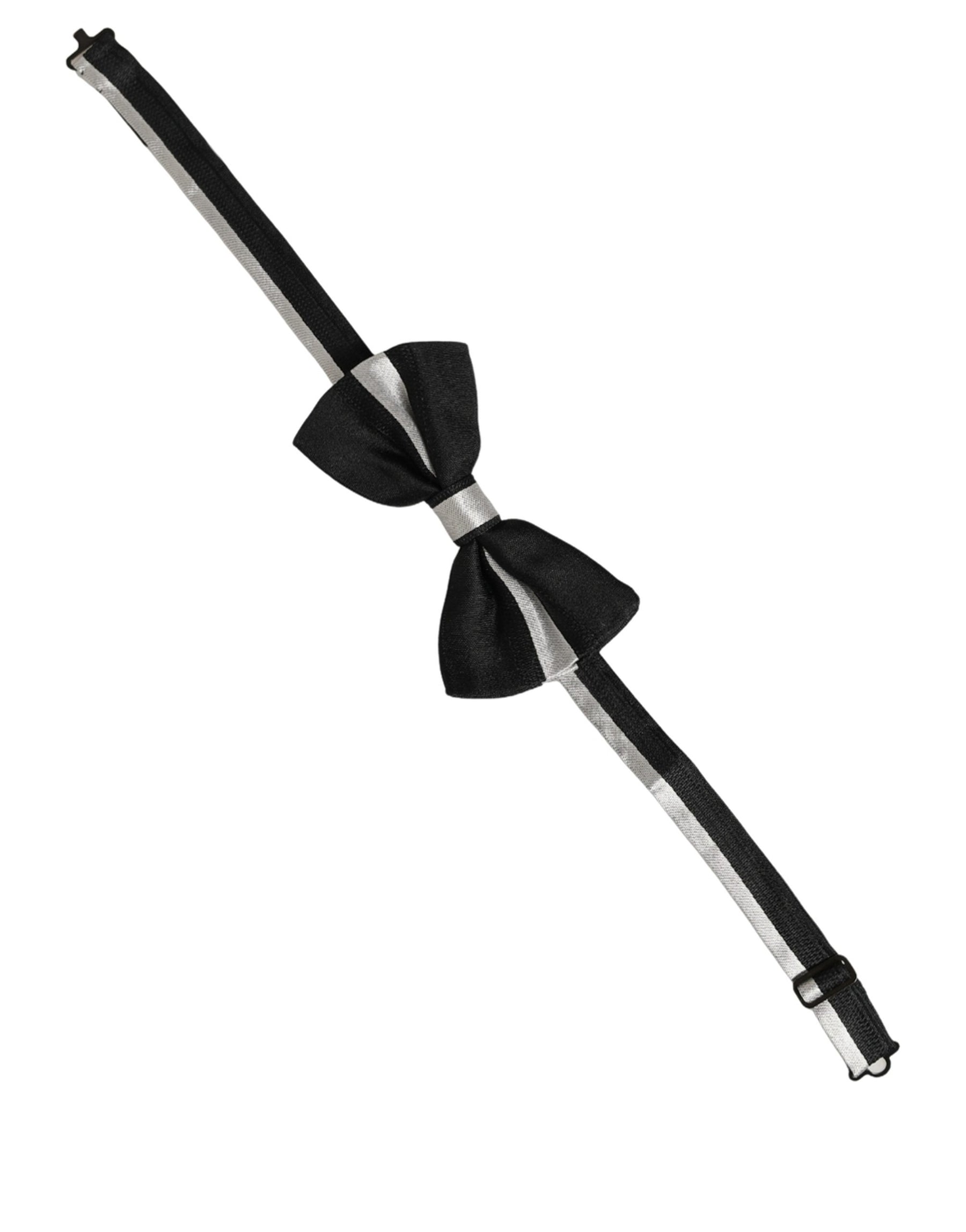 Dolce & Gabbana Black Silver 100% Silk Adjustable Neck Papillon Bow Tie | Regal Royce