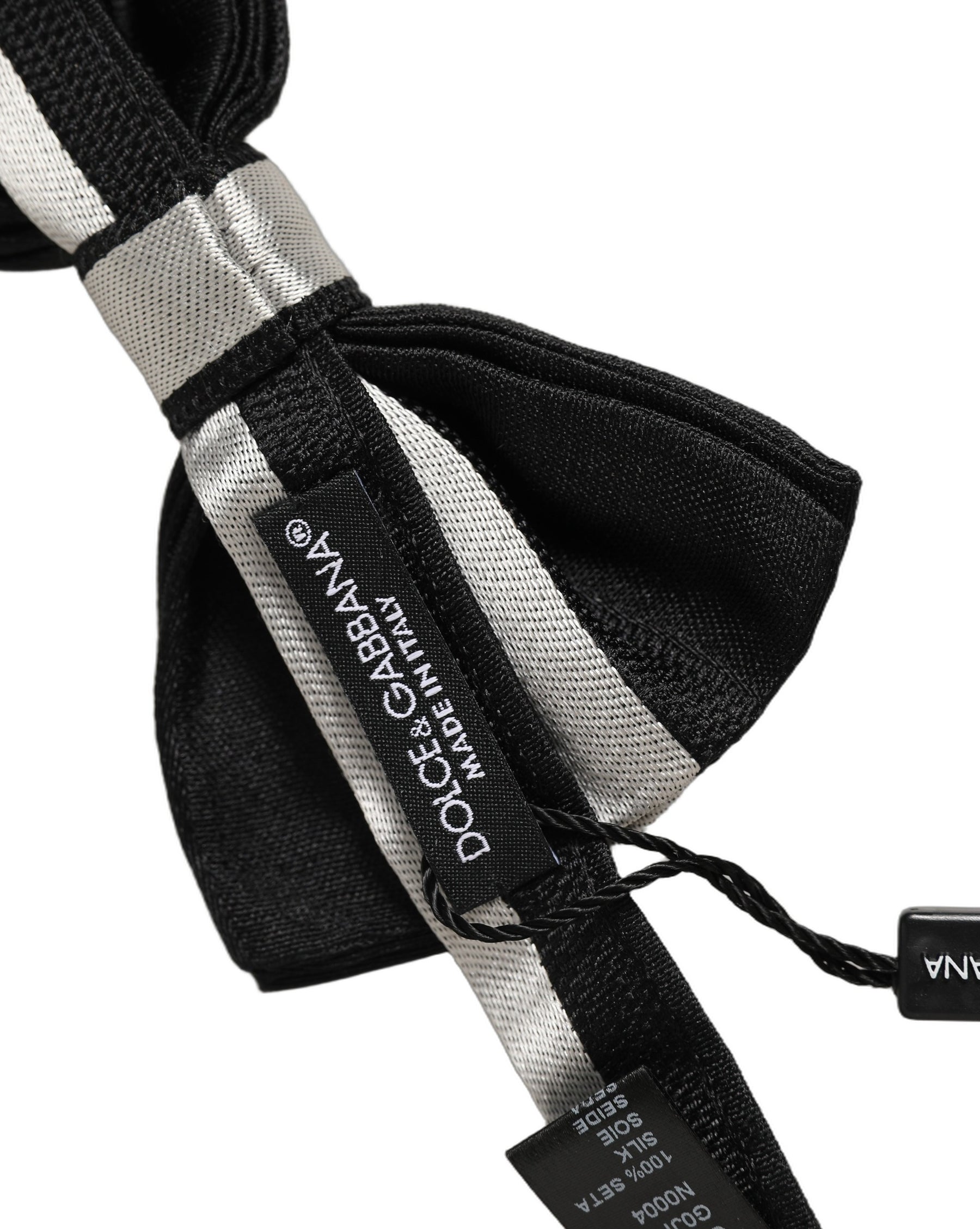 Dolce & Gabbana Black Silver 100% Silk Adjustable Neck Papillon Bow Tie | Regal Royce