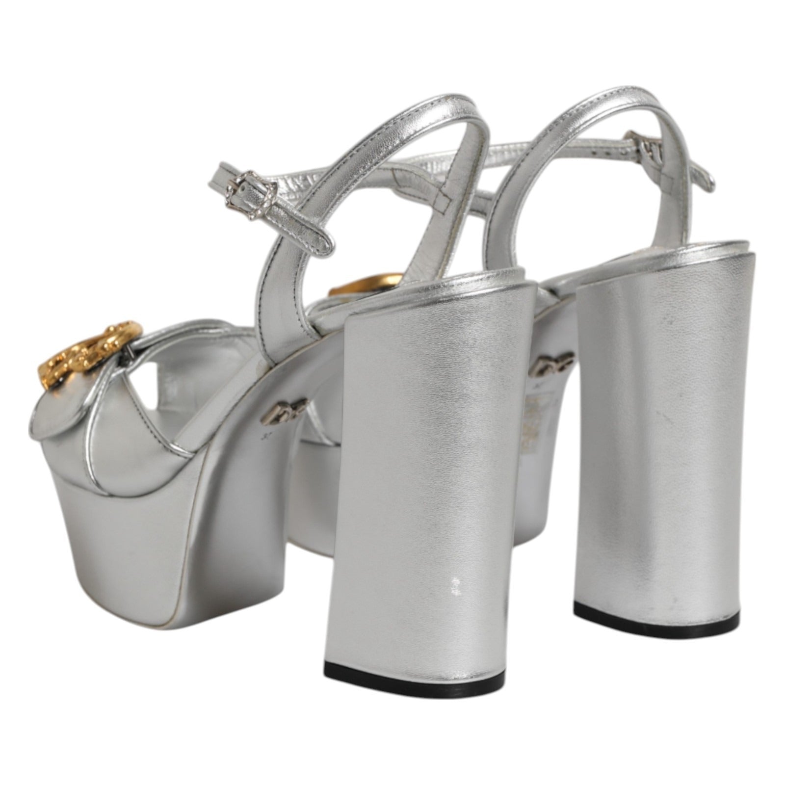 Dolce & Gabbana Silver Logo Ankle Strap Heels Sandals Shoes | Regal Royce