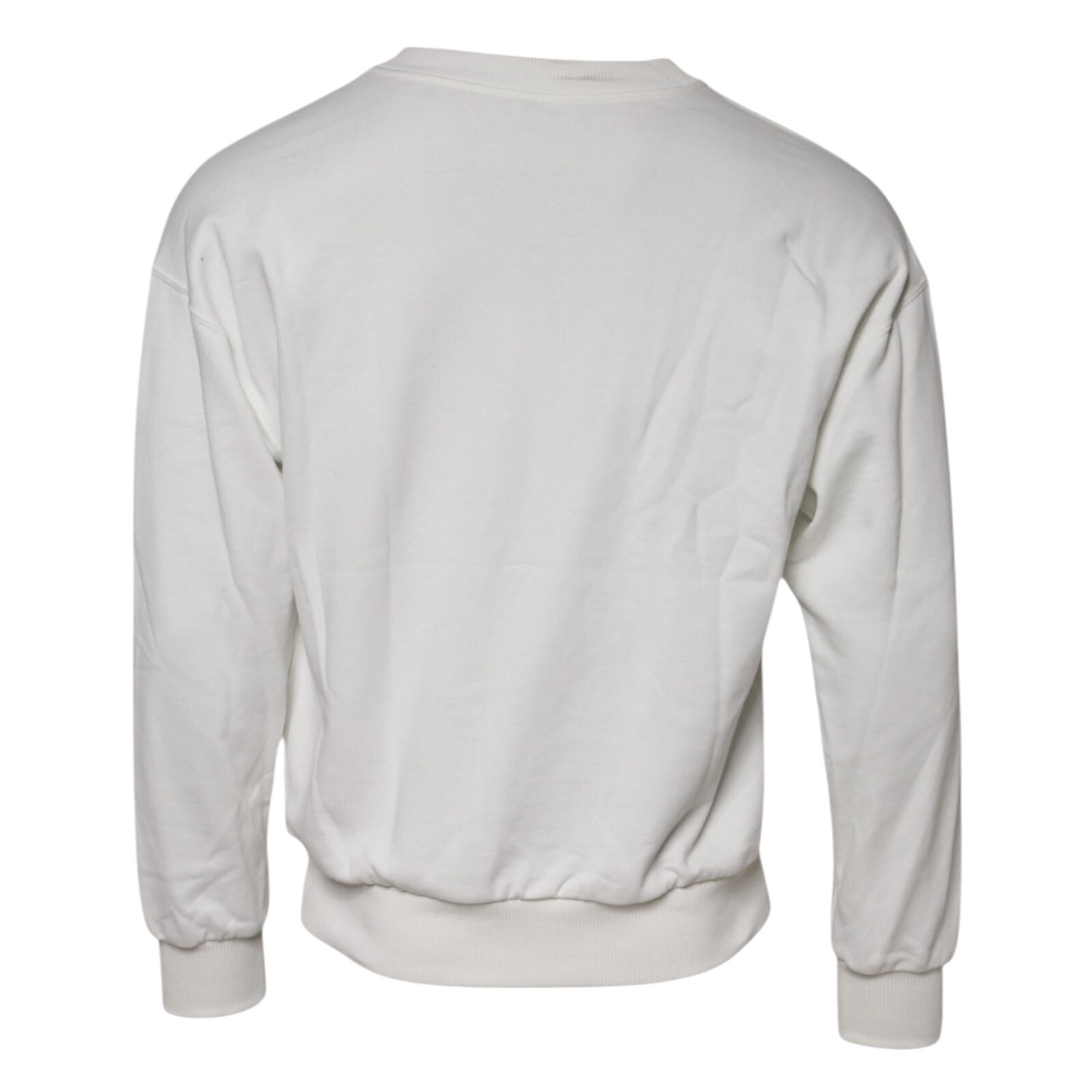 Dolce & Gabbana White Embossed Logo Cotton Crew Neck Sweater | Regal Royce