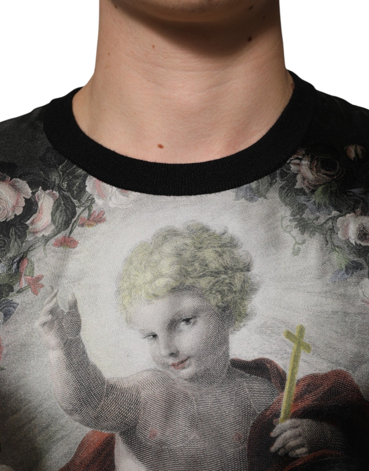 Dolce & Gabbana Black Cashmere Cherub Print Baroque Sweater | Regal Royce