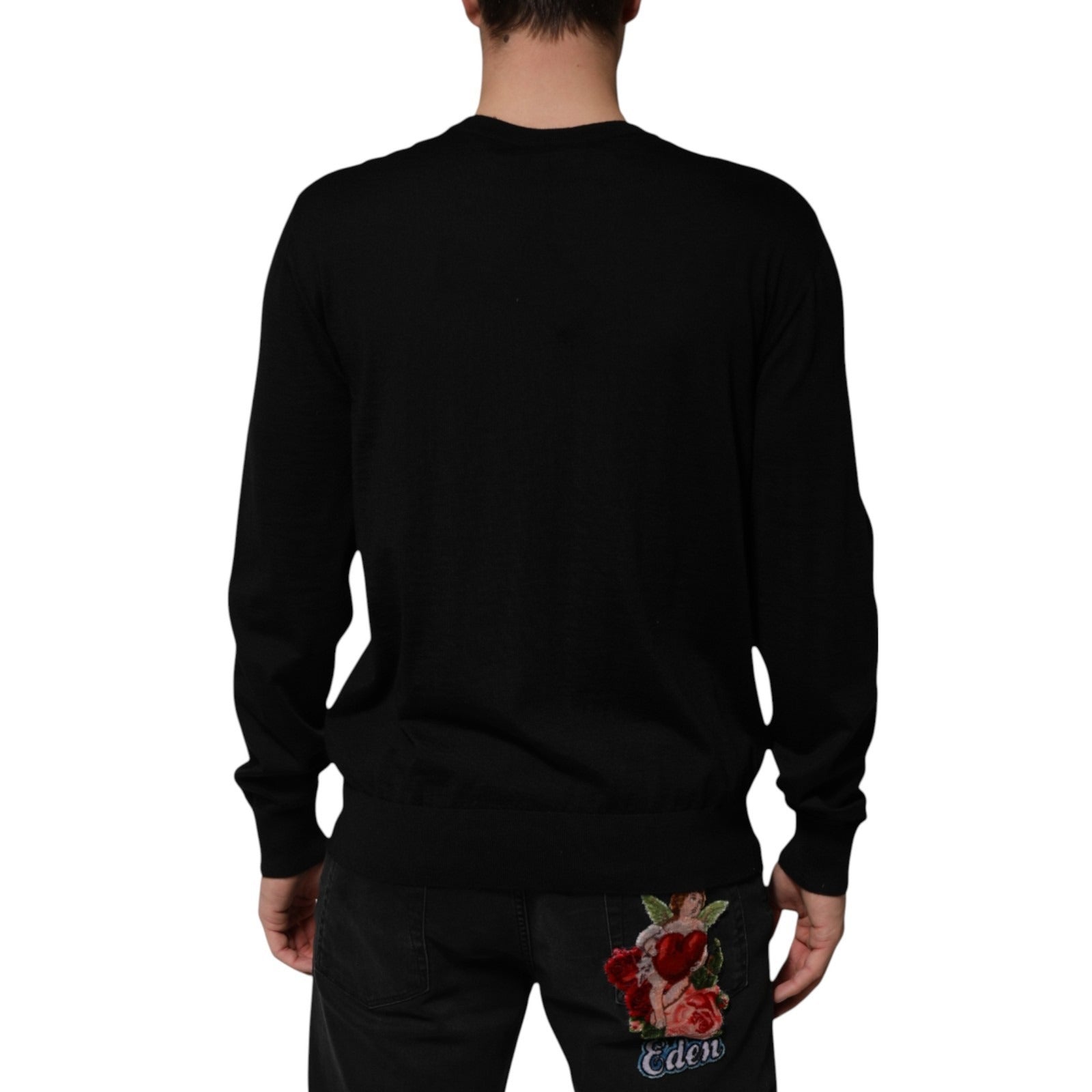 Dolce & Gabbana Black Cashmere Cherub Print Baroque Sweater | Regal Royce