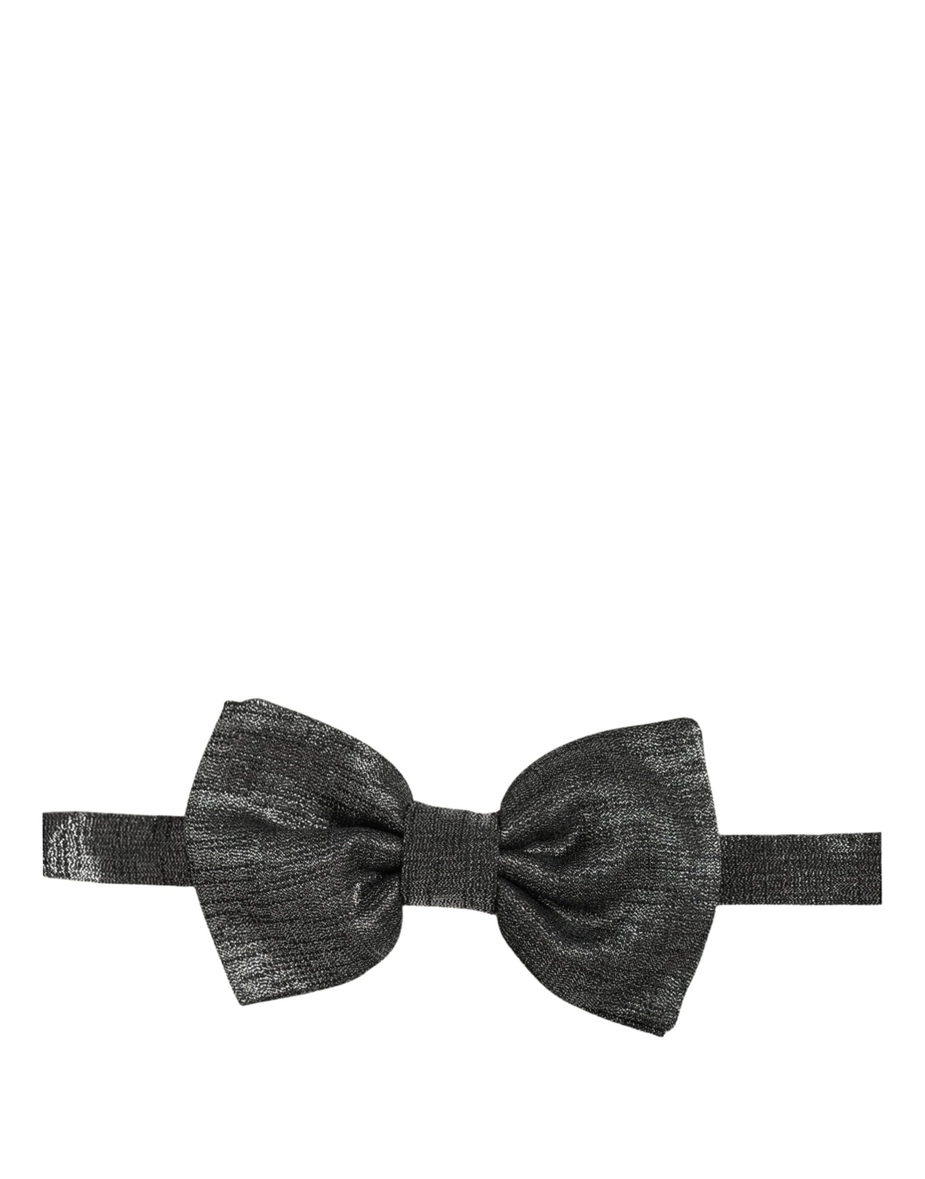 Dolce & Gabbana Men Metallic Black Silk Adjustable Neck Papillon Bow Tie | Regal Royce