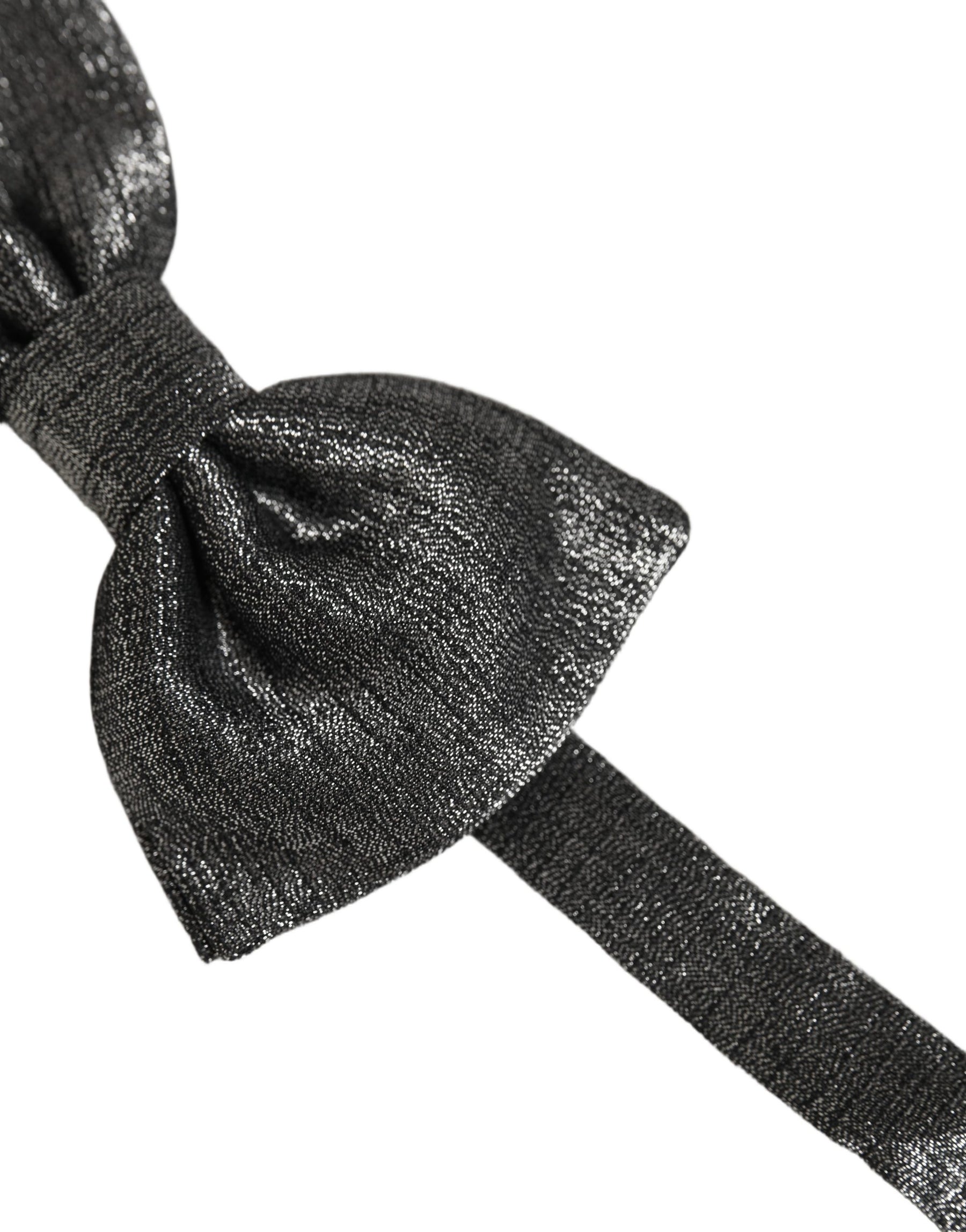 Dolce & Gabbana Men Metallic Black Silk Adjustable Neck Papillon Bow Tie | Regal Royce