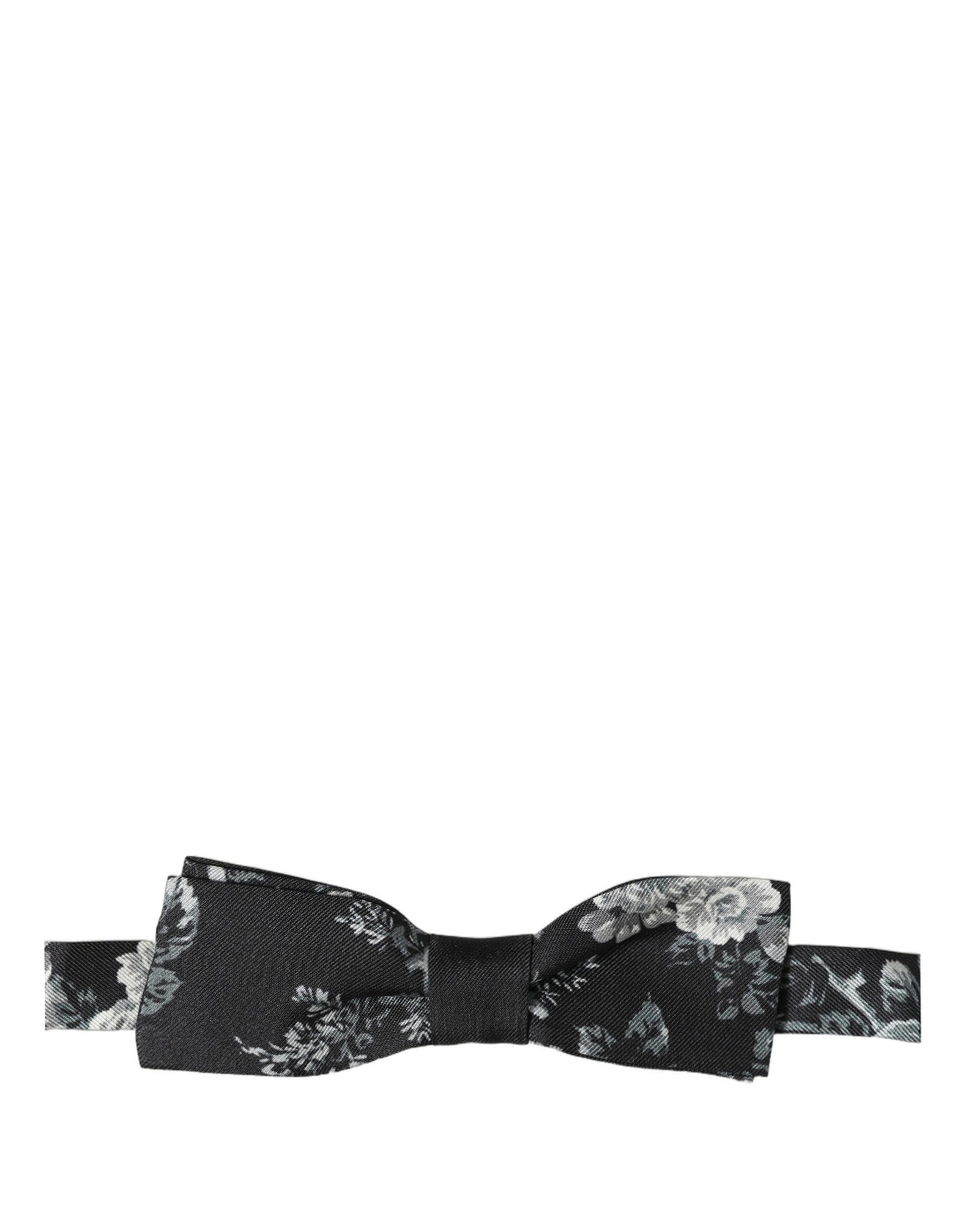 Dolce & Gabbana Black Floral Silk Adjustable Neck Men Papillon Bow Tie | Regal Royce