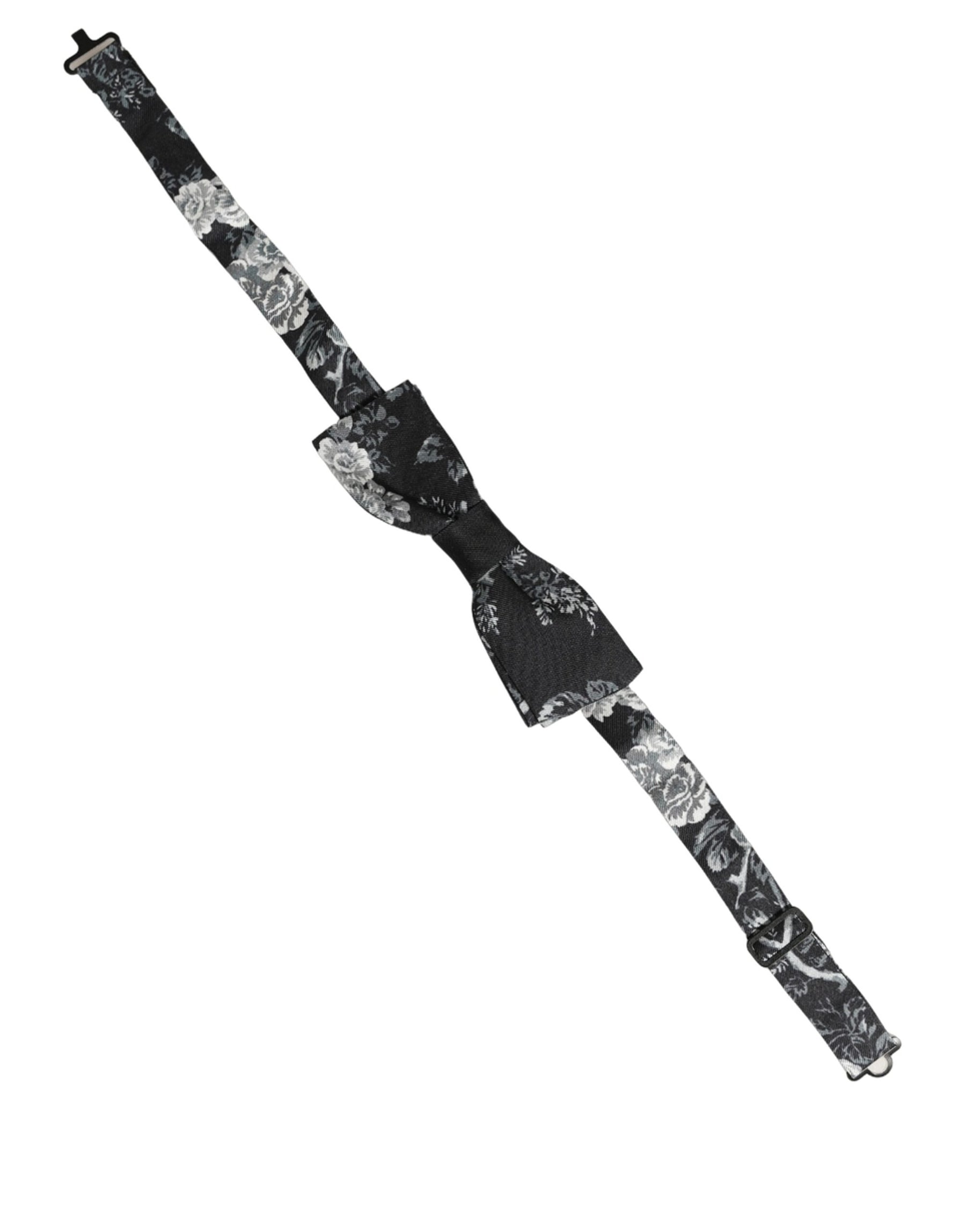 Dolce & Gabbana Black Floral Silk Adjustable Neck Men Papillon Bow Tie | Regal Royce
